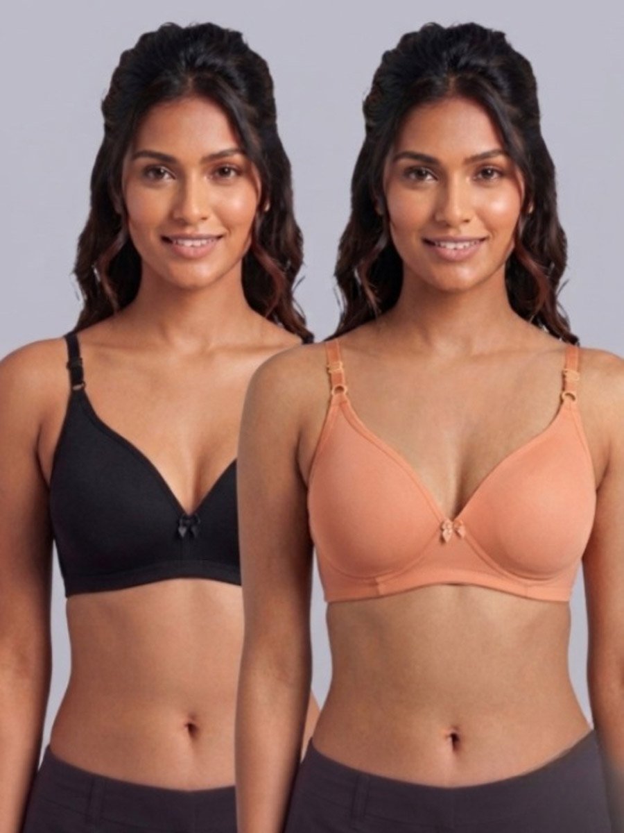 Pack of 2 - Non-Padded Non Wired Cotton Blend T-Shirt Bra