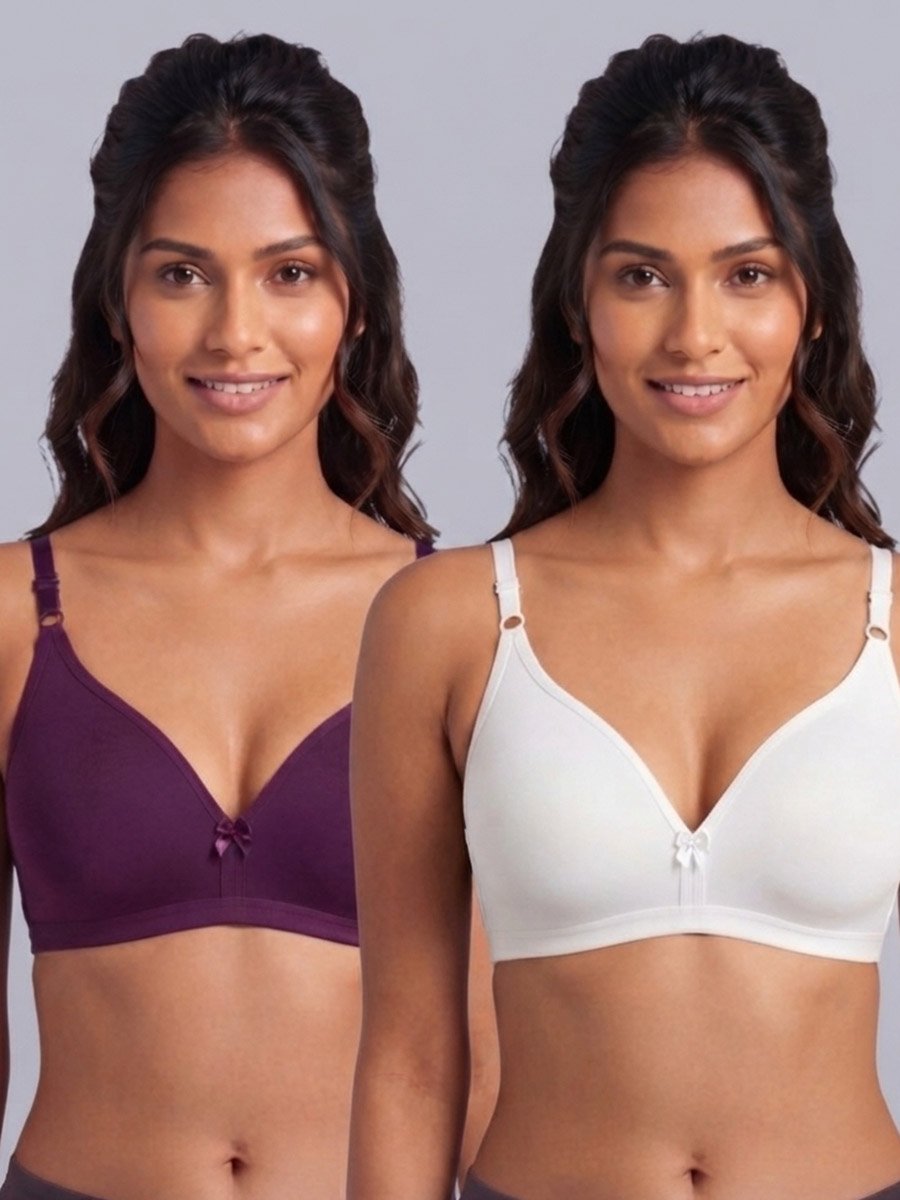 Pack of 2 - Non-Padded Non Wired Cotton Blend T-Shirt Bra