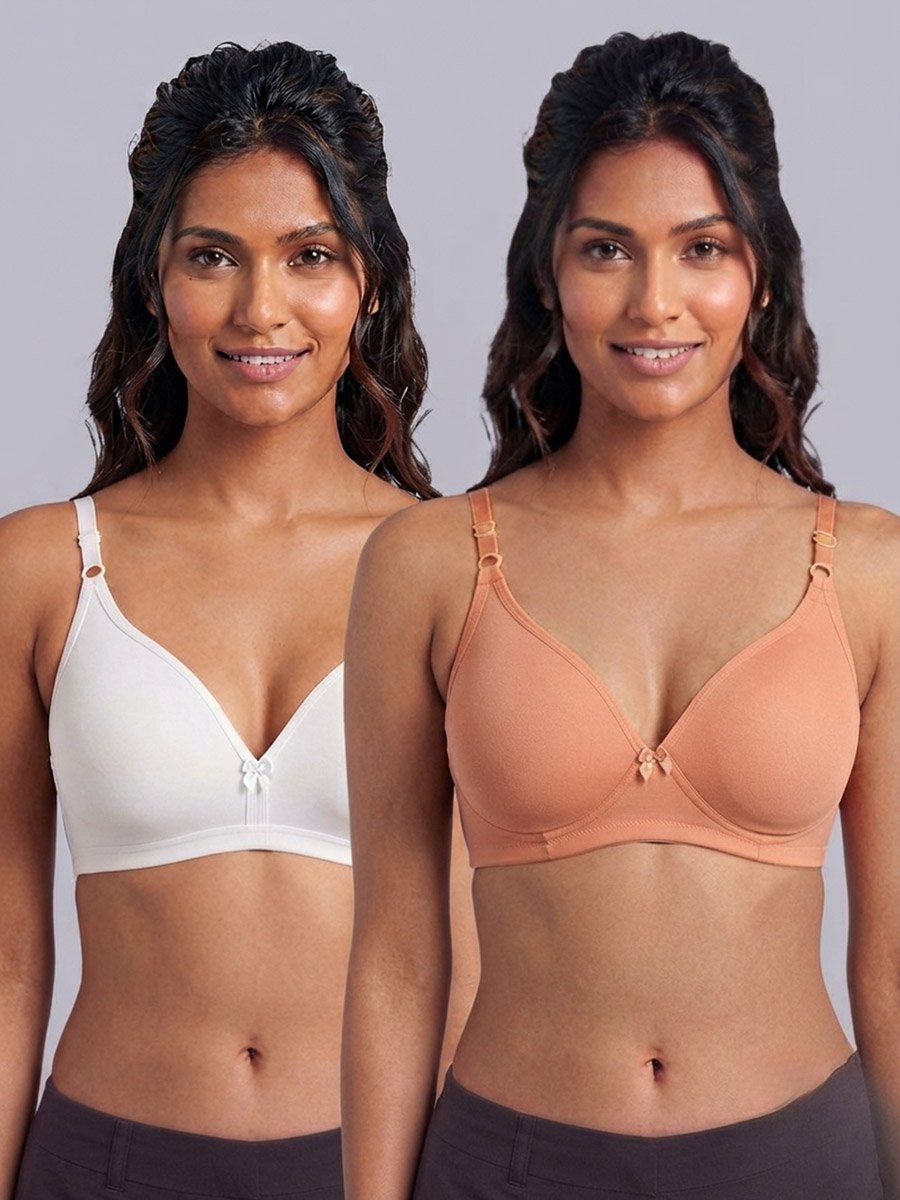 Pack of 2 - Non-Padded Non Wired Cotton Blend T-Shirt Bra
