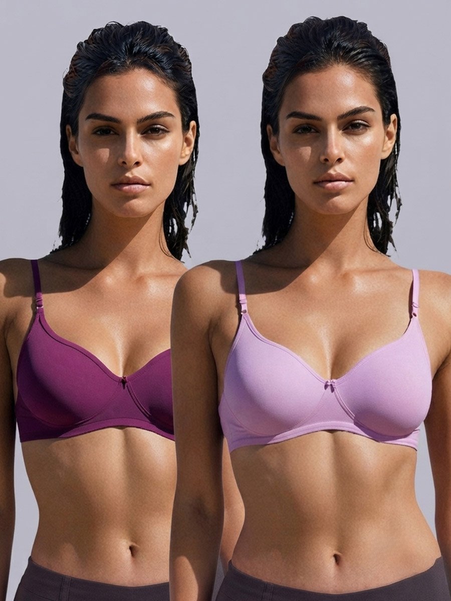 Pack of 2 - Non-Padded Non Wired Cotton Blend T-Shirt Bra
