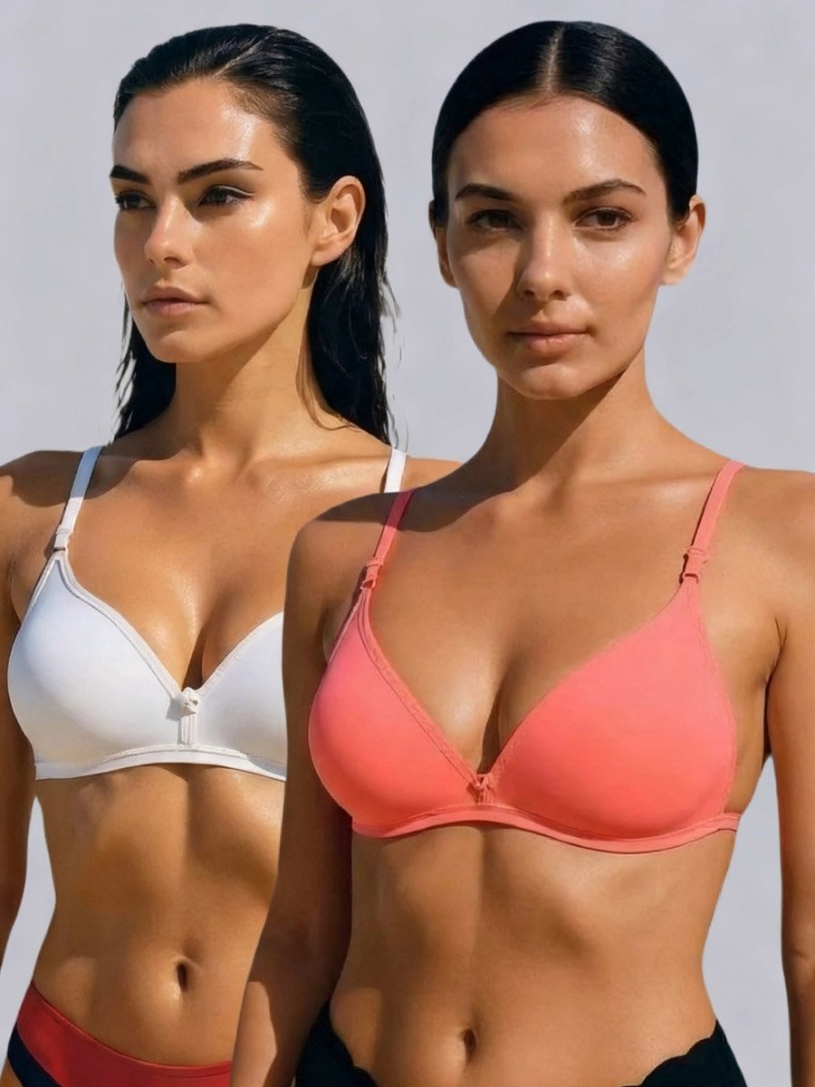 Pack of 2 - Non-Padded Non Wired Cotton Blend T-Shirt Bra
