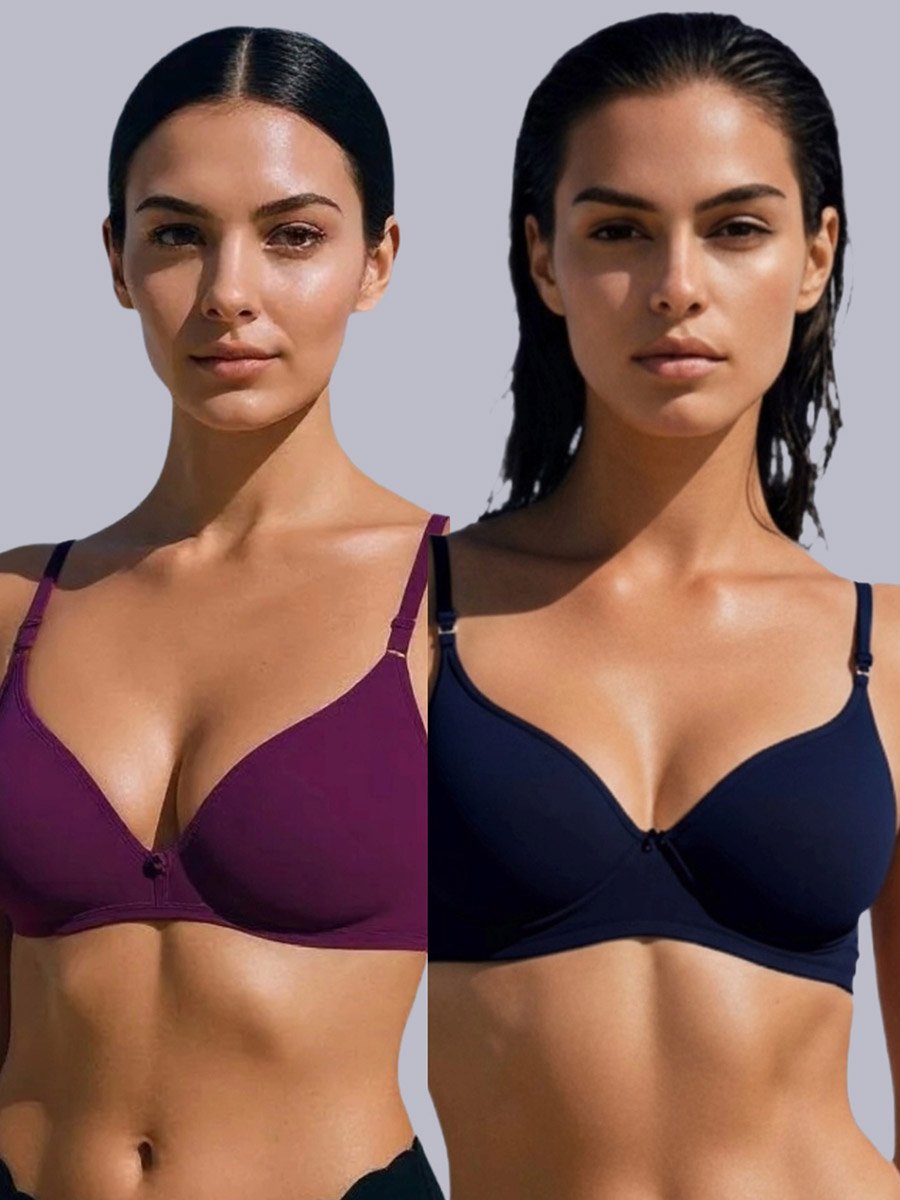 Pack of 2 - Non-Padded Non Wired Cotton Blend T-Shirt Bra