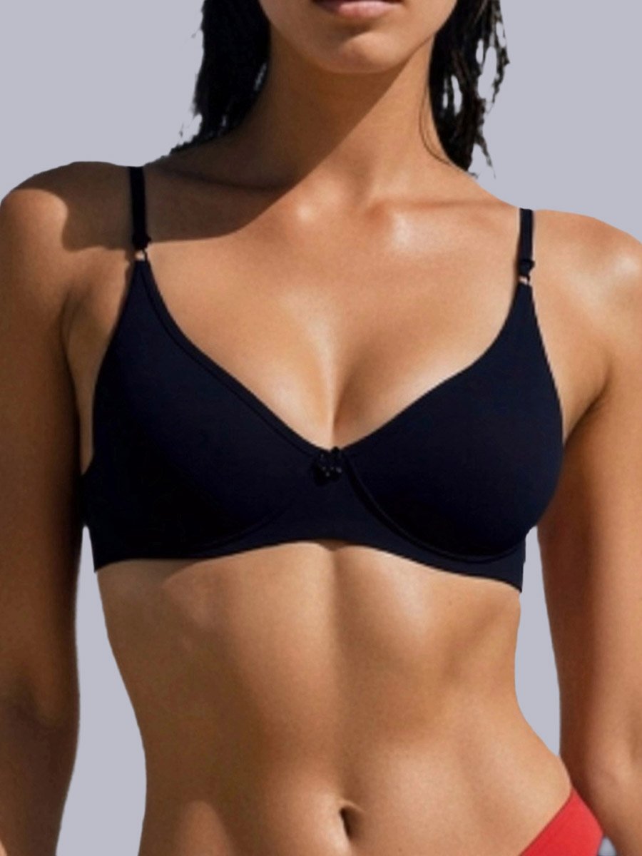 Black Non-Padded Non Wired Cotton Blend T-Shirt Bra