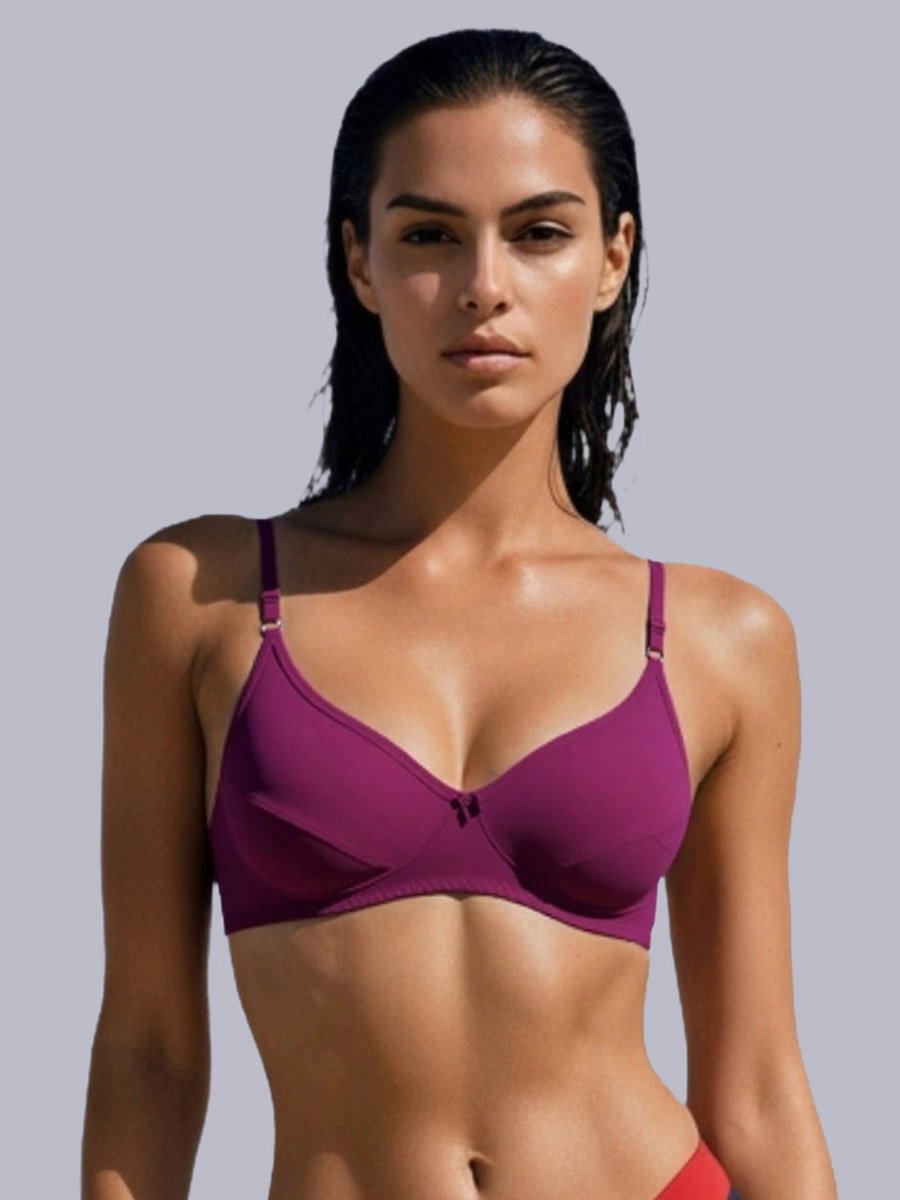 Purple Non-Padded Non Wired Cotton Blend T-Shirt Bra