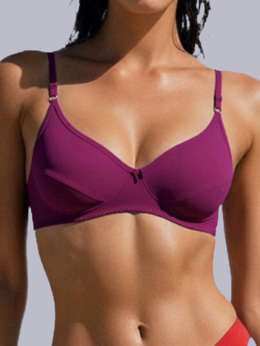 Purple Non-Padded Non Wired Cotton Blend T-Shirt Bra