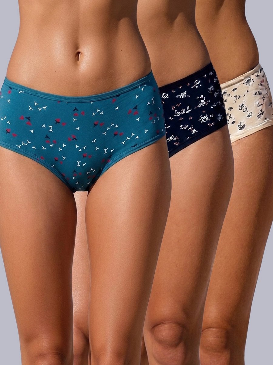 Pack of 3 - Cotton Printed Full Coverage Hipster Briefs