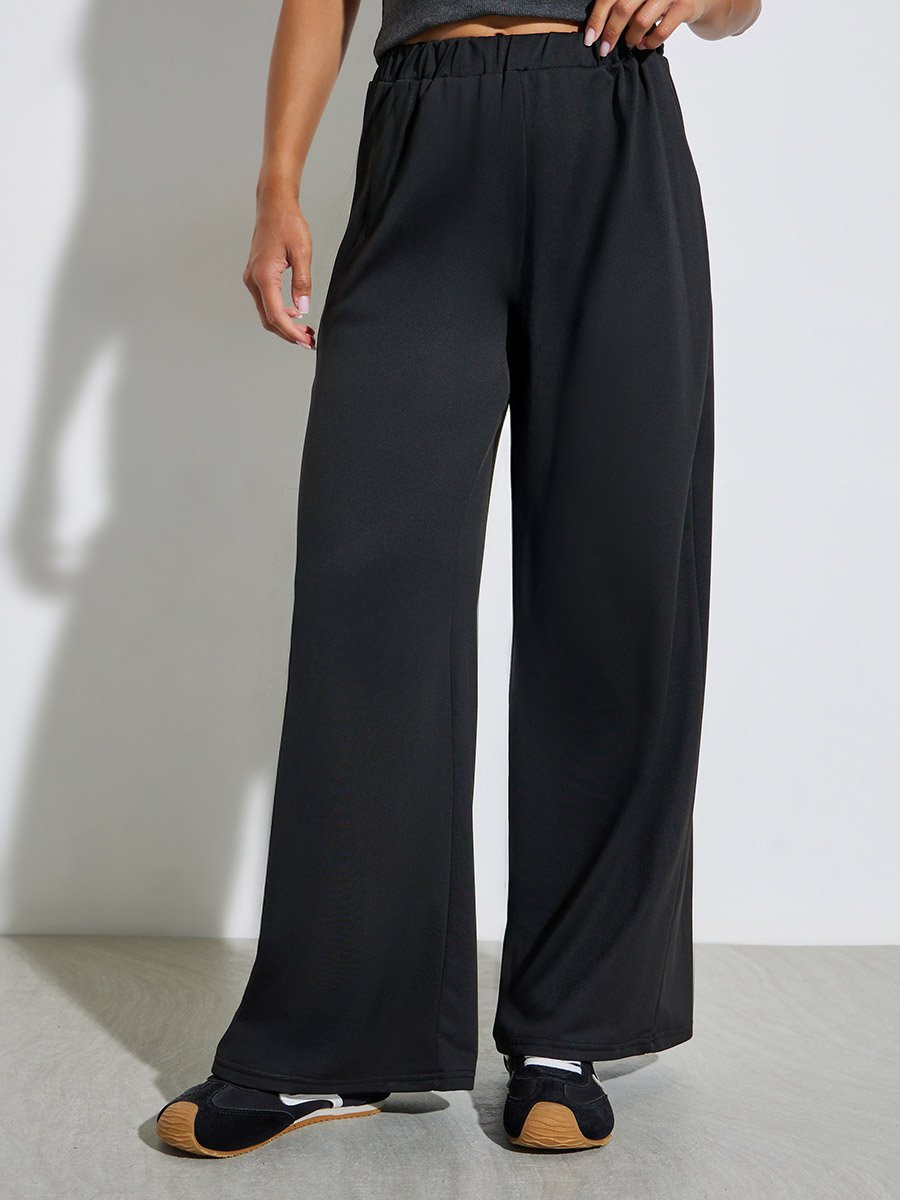Black Elasticated Waist Knitted Joggers