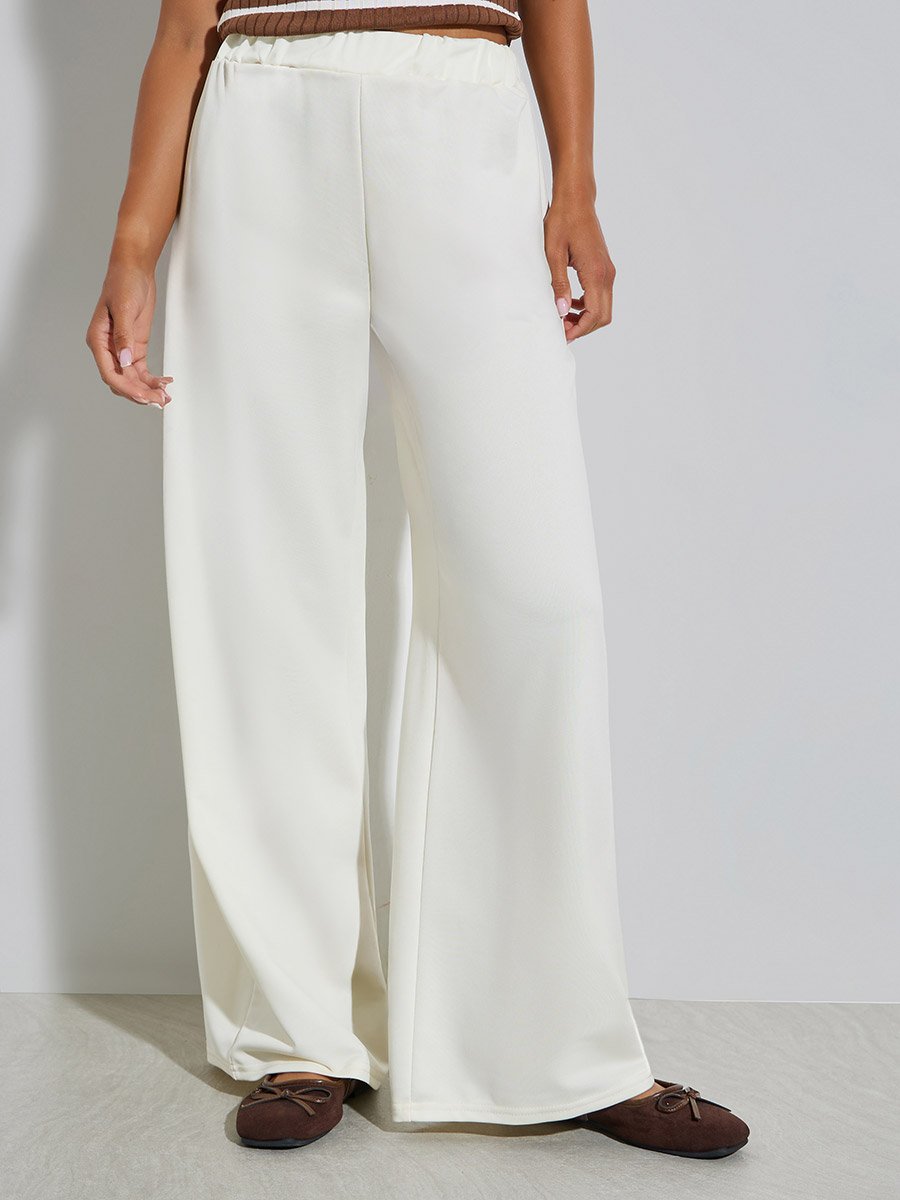 Cream Elasticated Waist Knitted Joggers