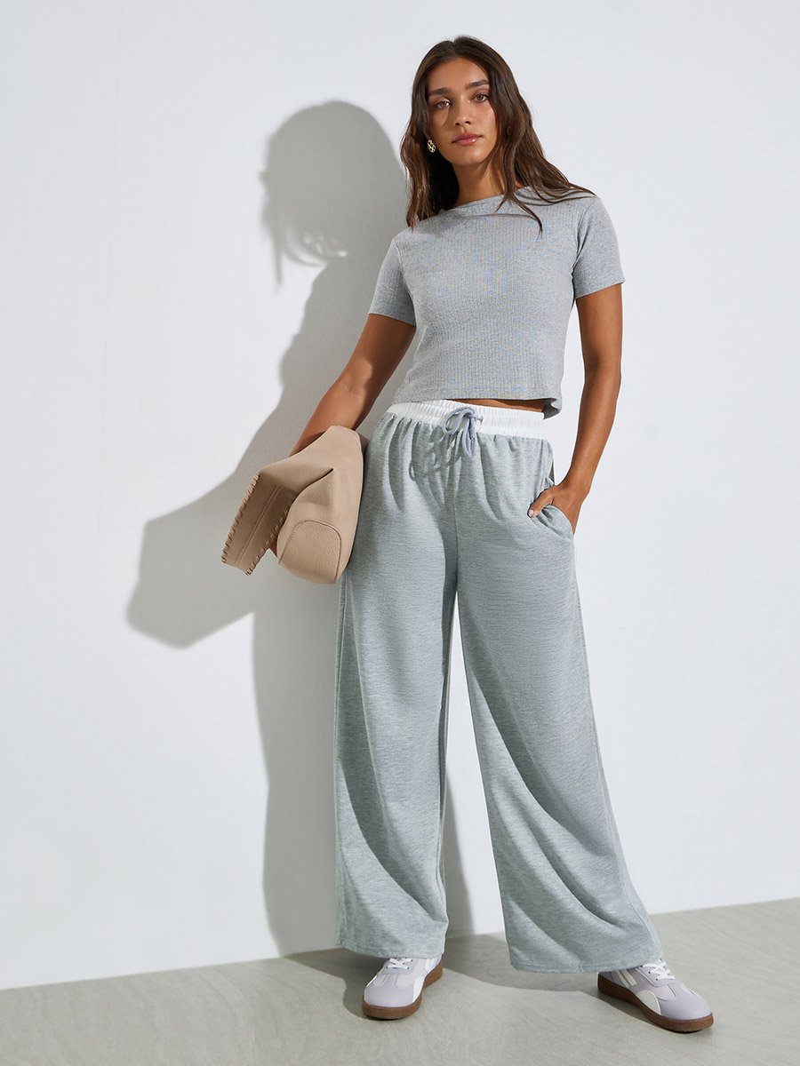 Grey Wide leg Joggers with Drawstring