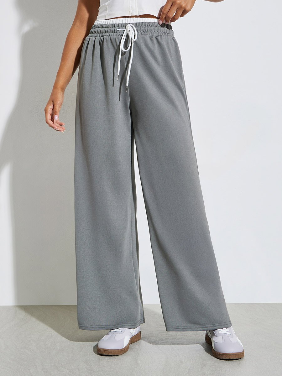 Charcoal Wide Leg Knit Joggers with Drawcord