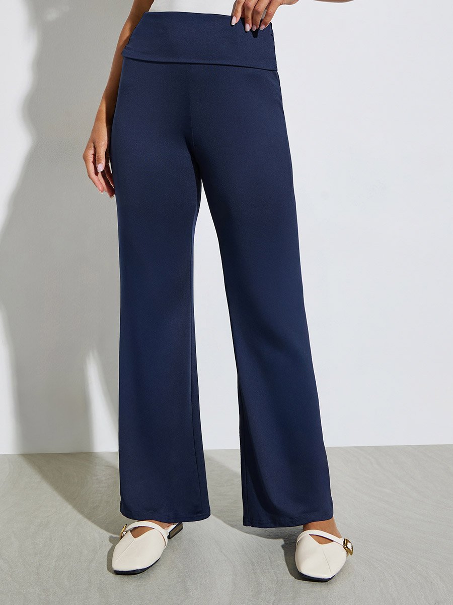 Navy Blue Wide Leg Joggers
