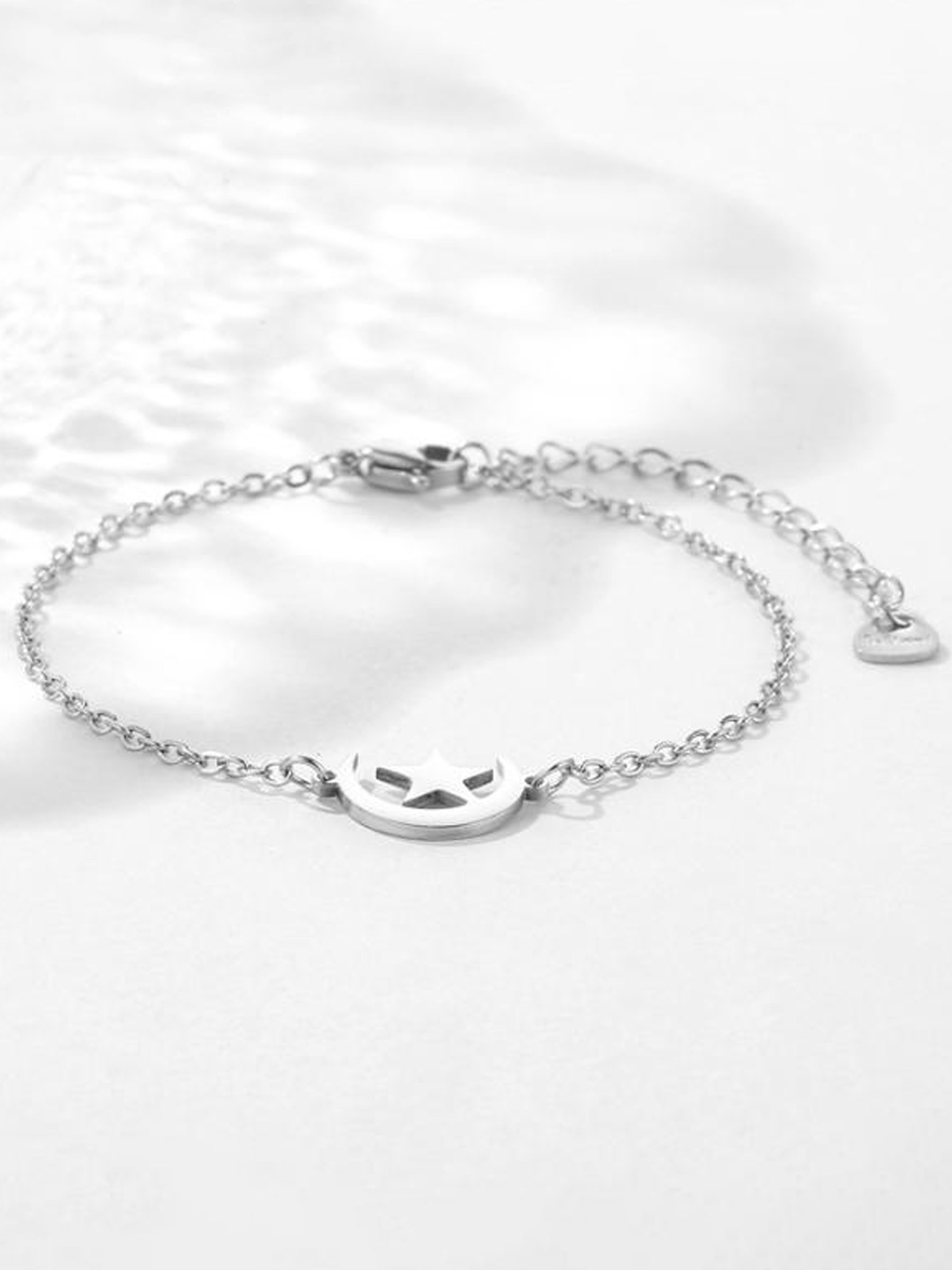Silver Crescent Moon and Star Bracelet