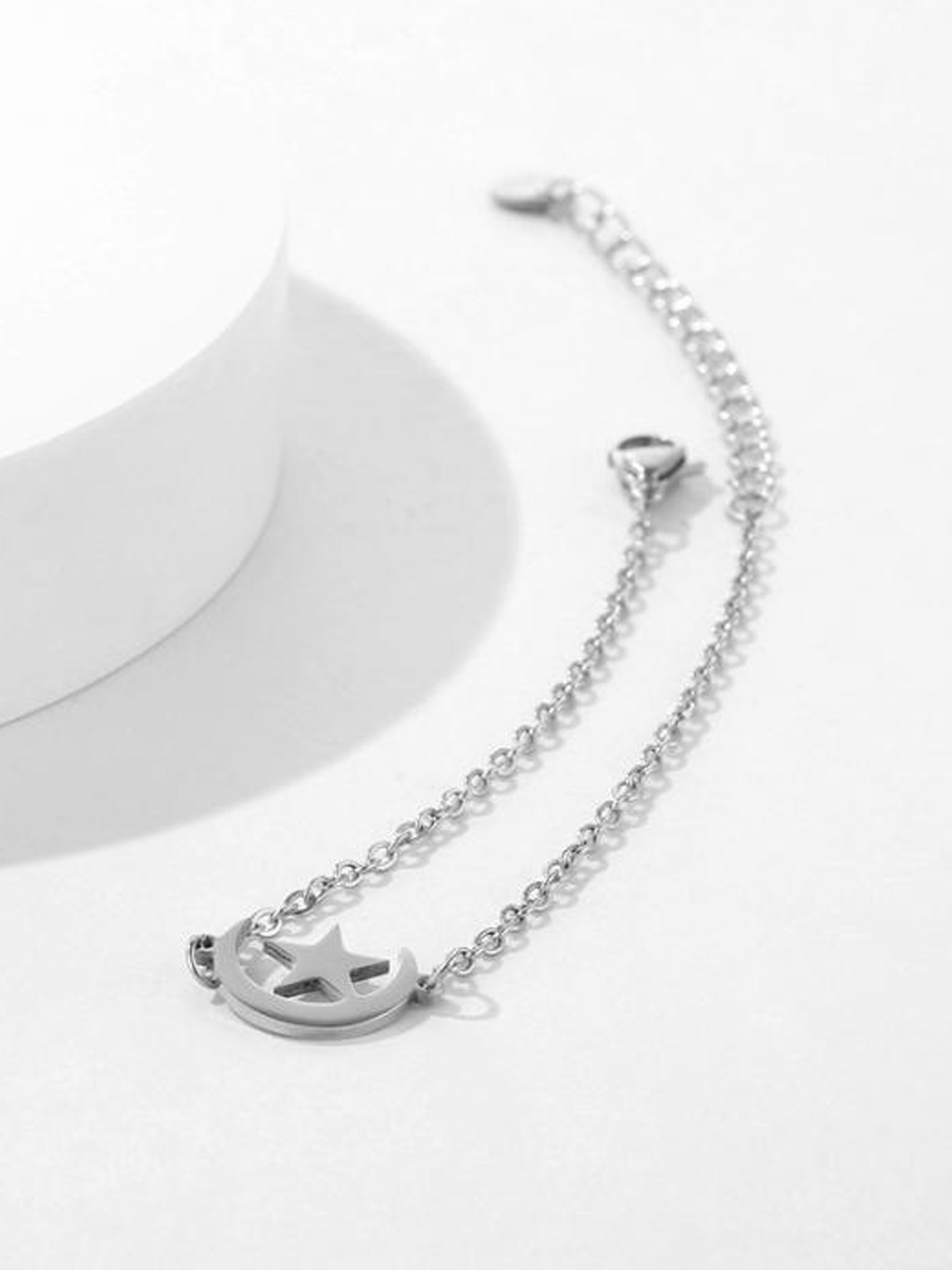 Silver Crescent Moon and Star Bracelet