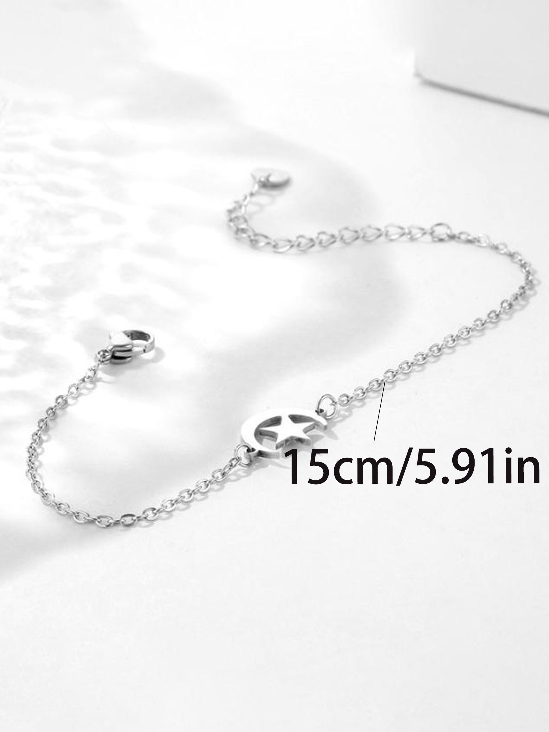 Silver Crescent Moon and Star Bracelet