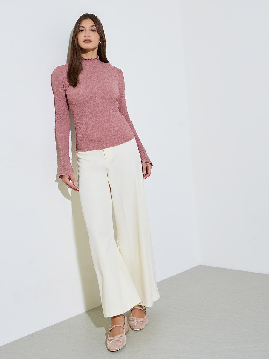Pink Textured High Neck Knit Top