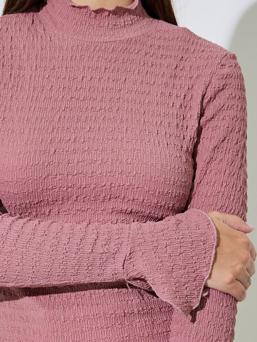 Pink Textured High Neck Knit Top