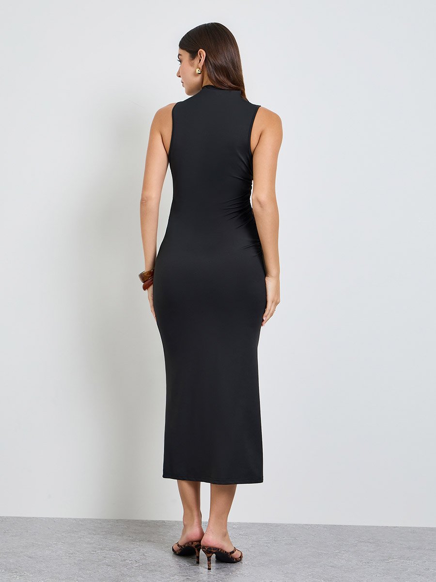Black Sleeveless Mock Neck Maxi Dress