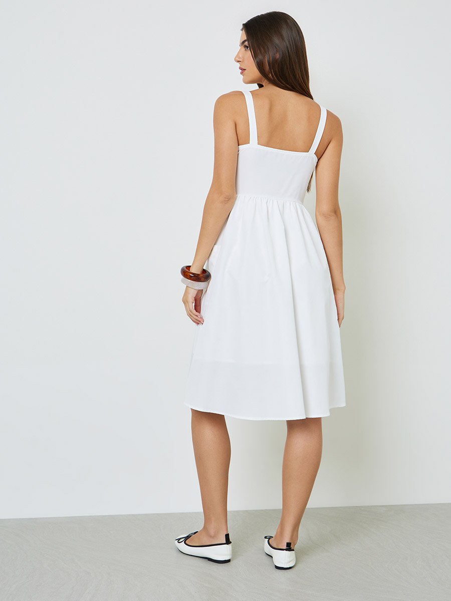 White Button Front Midi Dress with Patch Pocket
