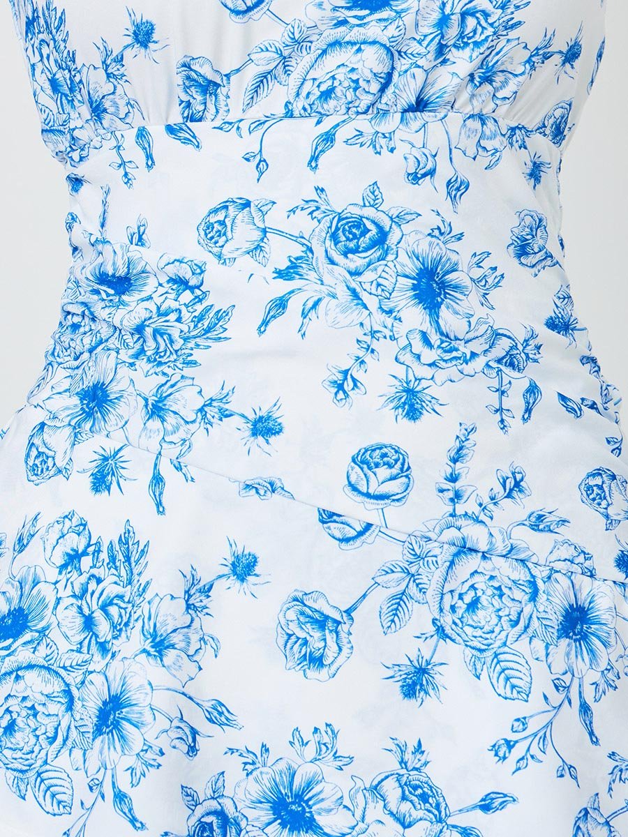 One Shoulder Neck Floral Print Layered Maxi Dress