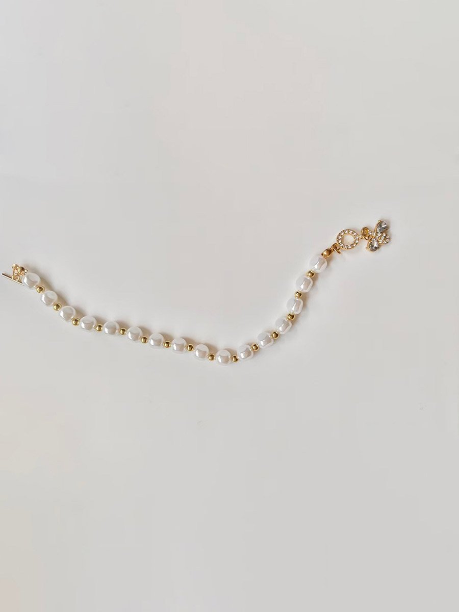 Faux Pearl Embellished Bracelet with Bee Charm