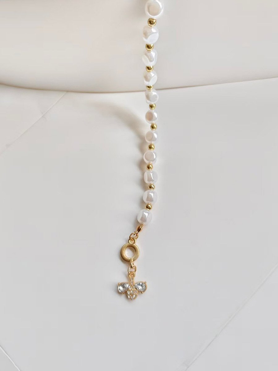 Faux Pearl Embellished Bracelet with Bee Charm