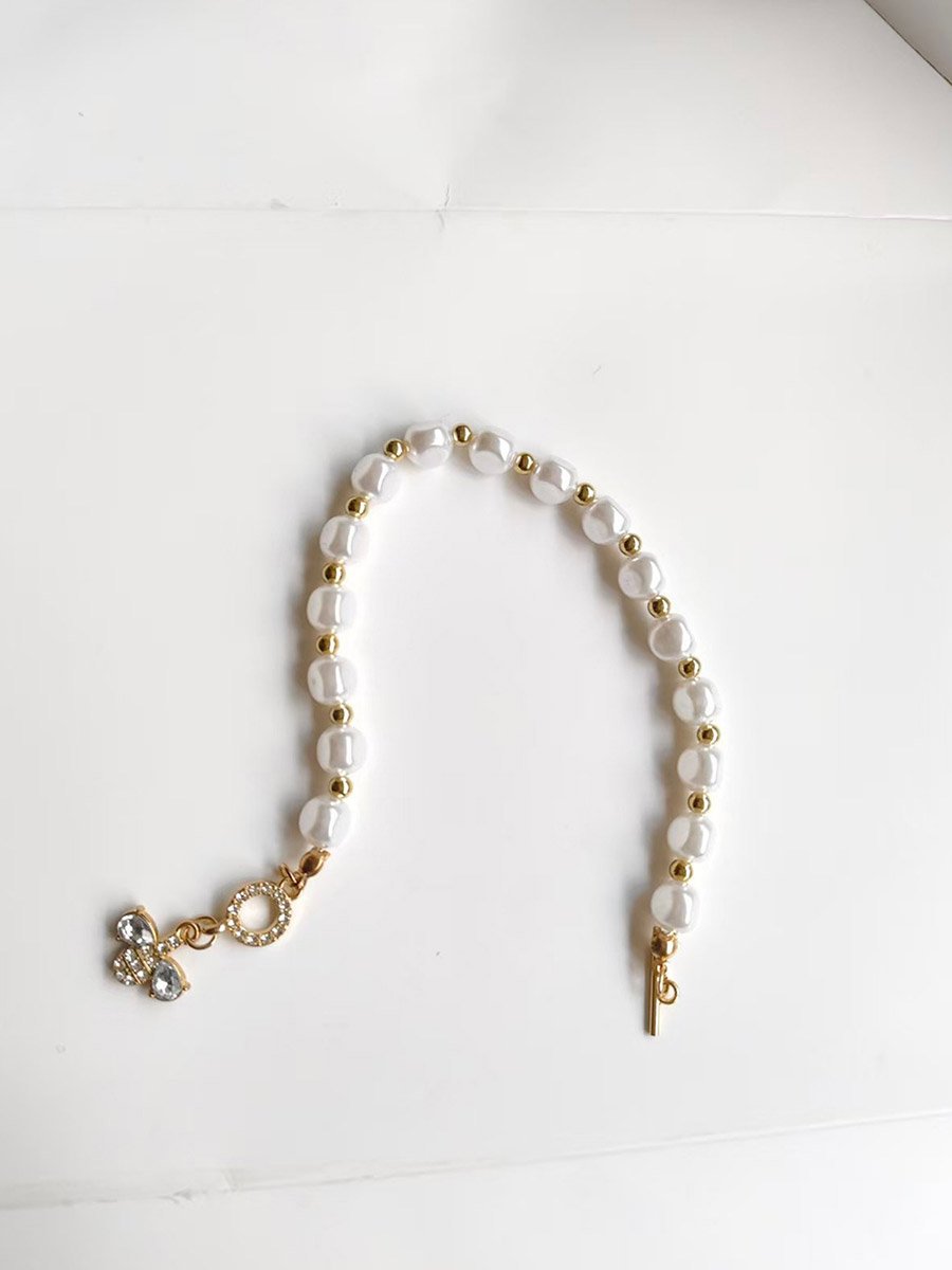 Faux Pearl Embellished Bracelet with Bee Charm