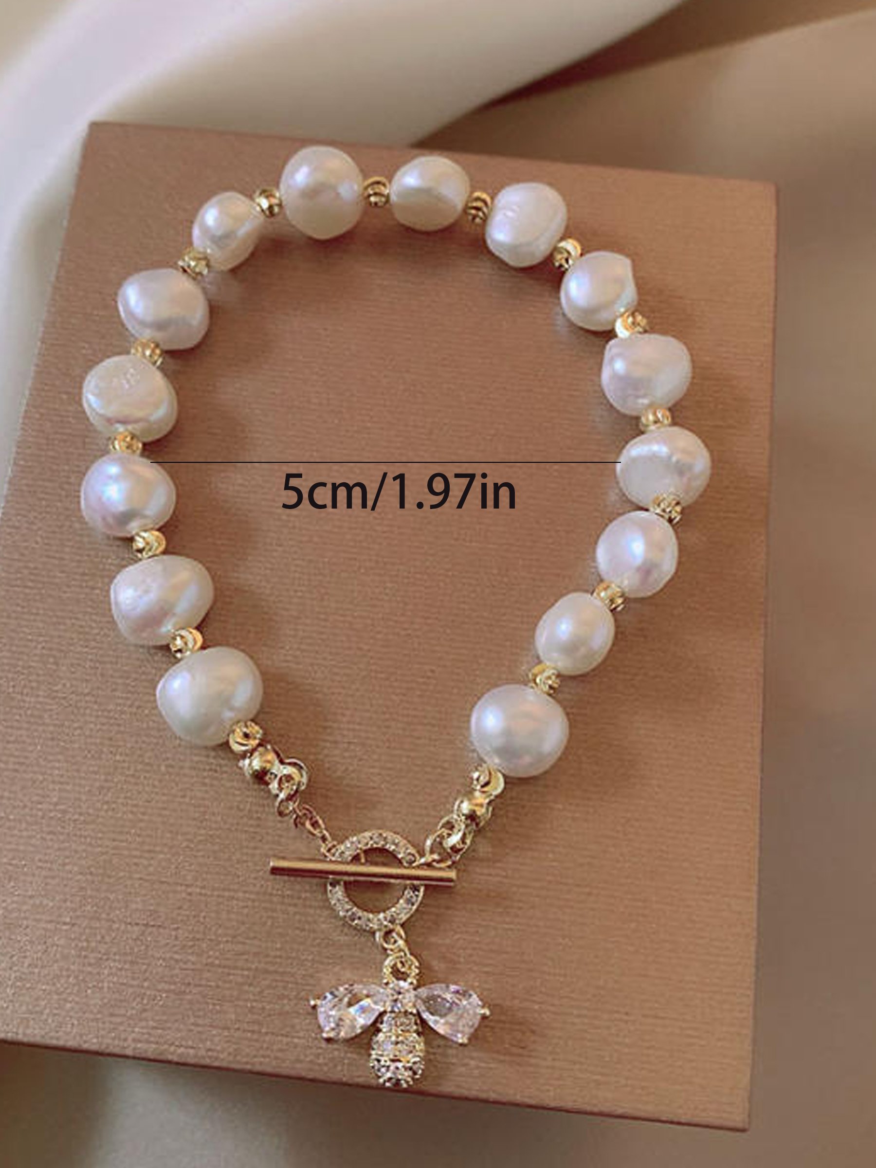 Faux Pearl Embellished Bracelet with Bee Charm