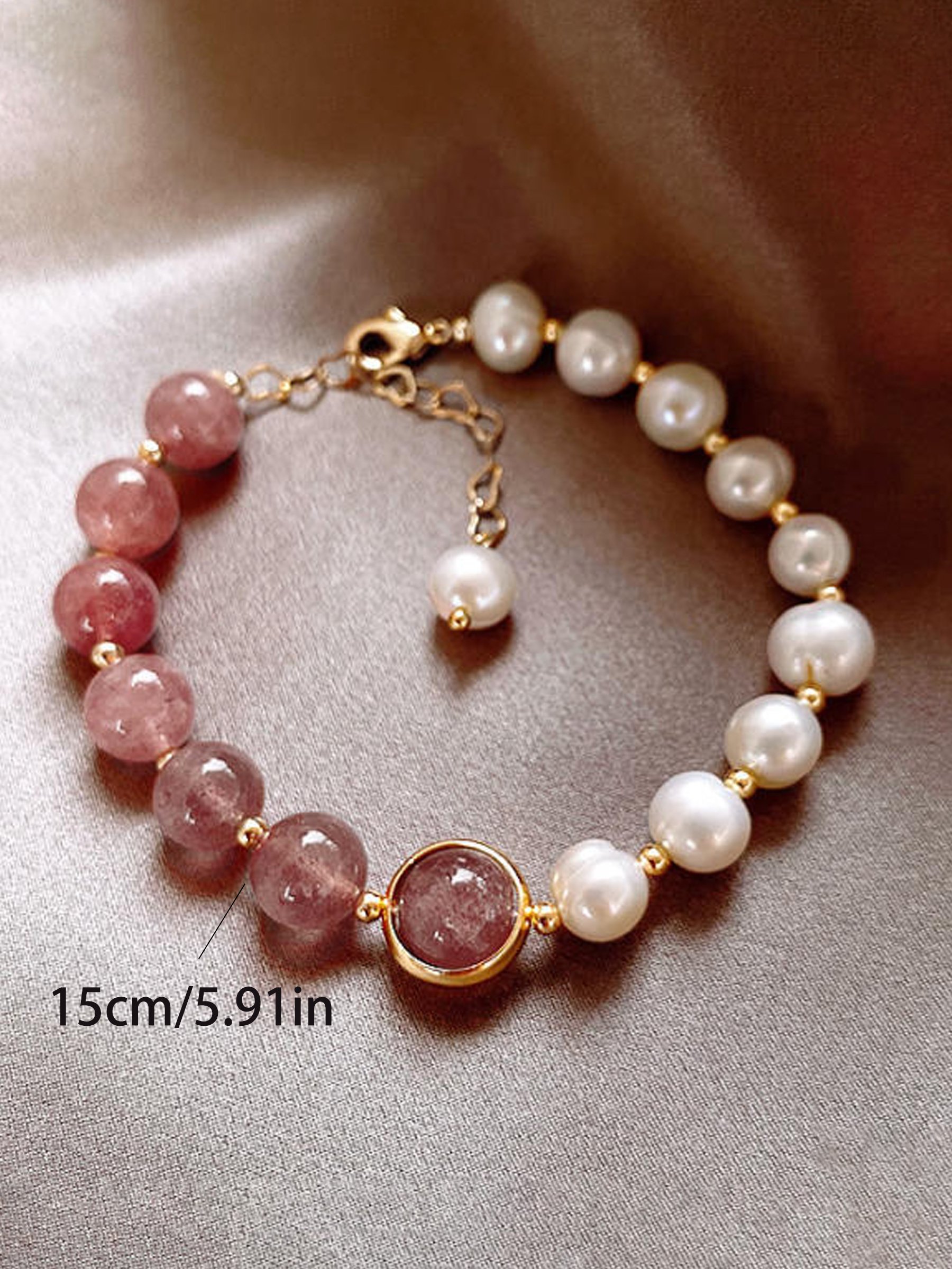 Pearl and Strawberry Quartz Beaded Bracelet