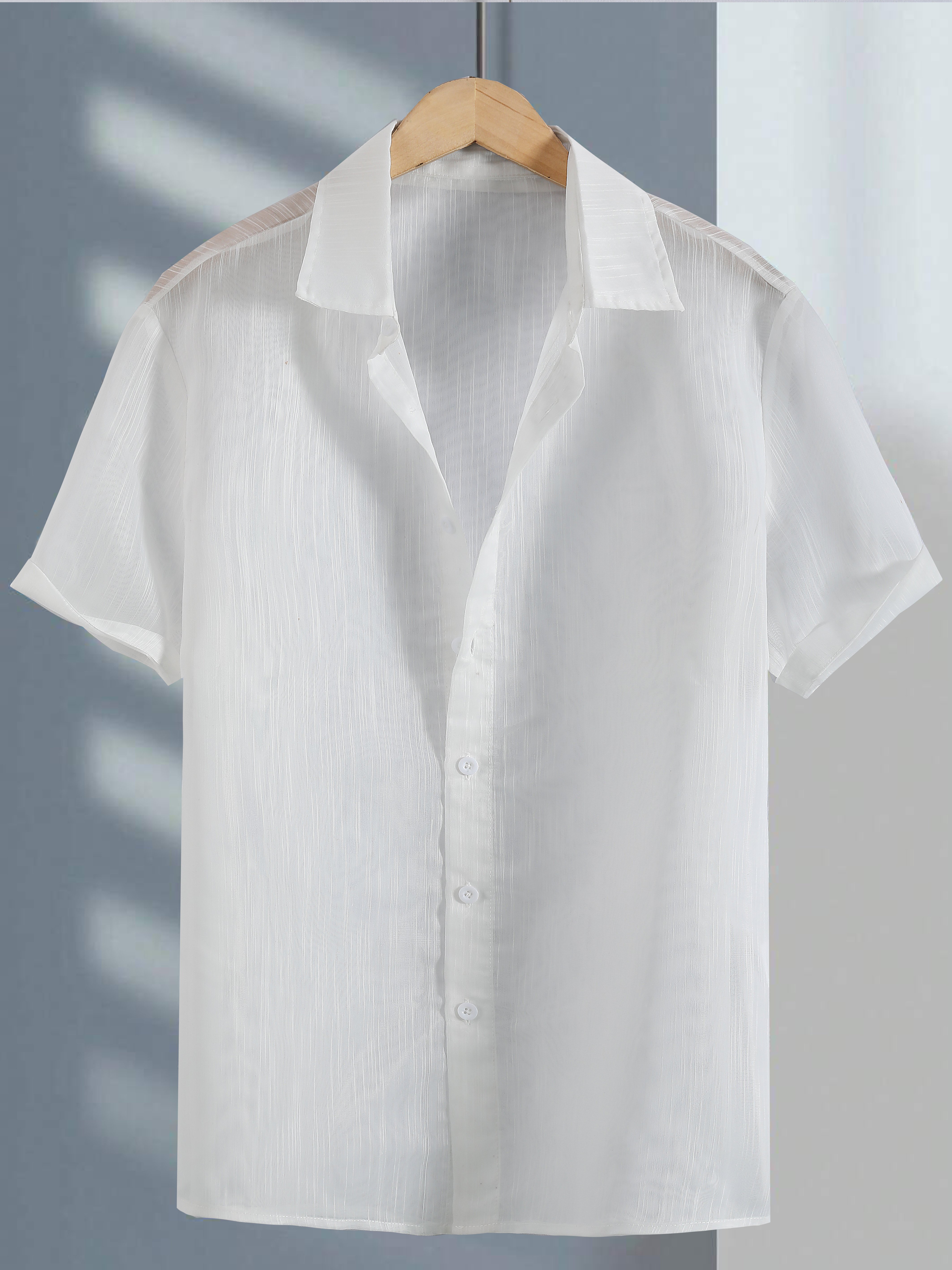 Men White Linen Blend Short Sleeve Shirt