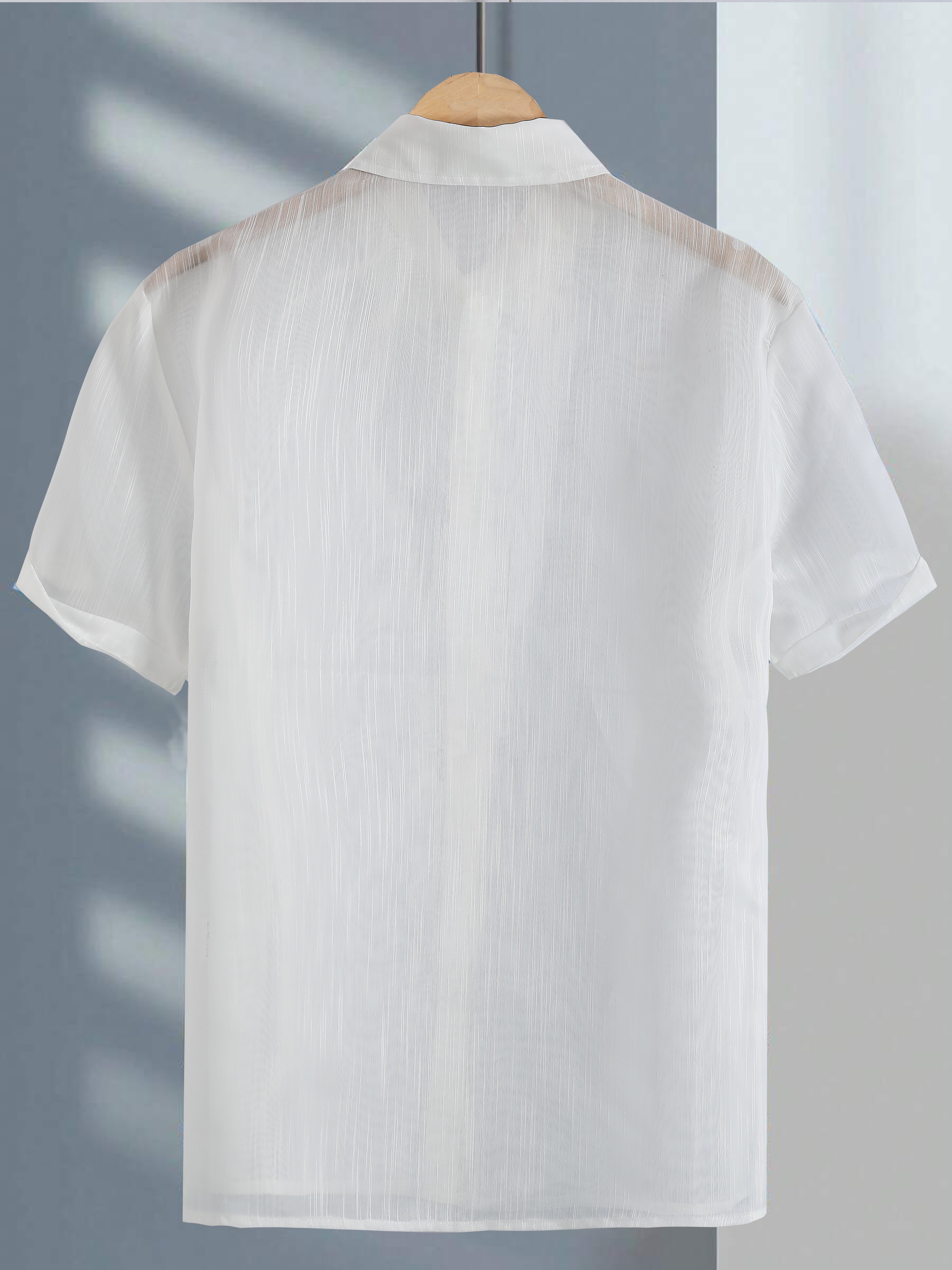 Men White Linen Blend Short Sleeve Shirt