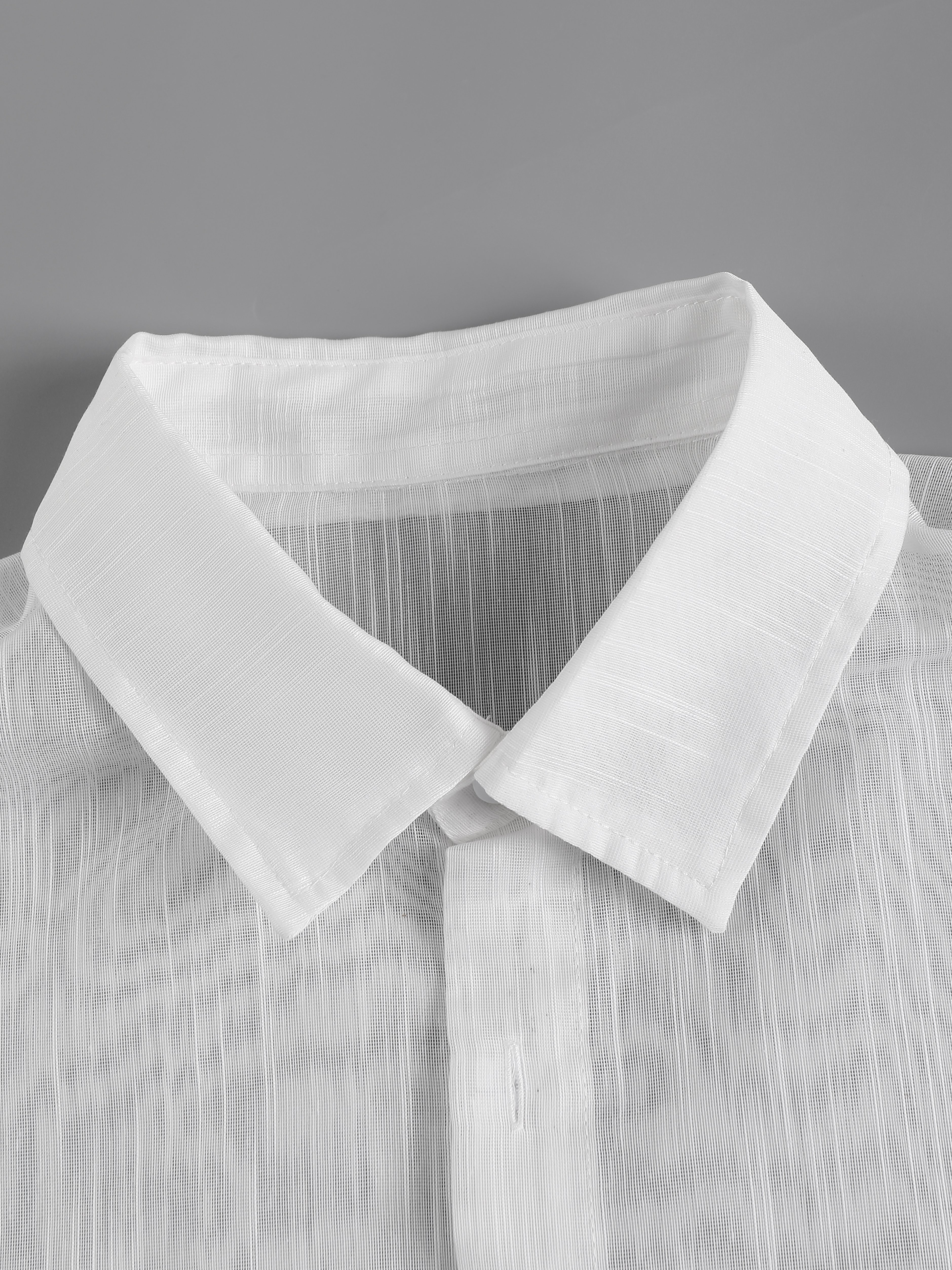 Men White Linen Blend Short Sleeve Shirt