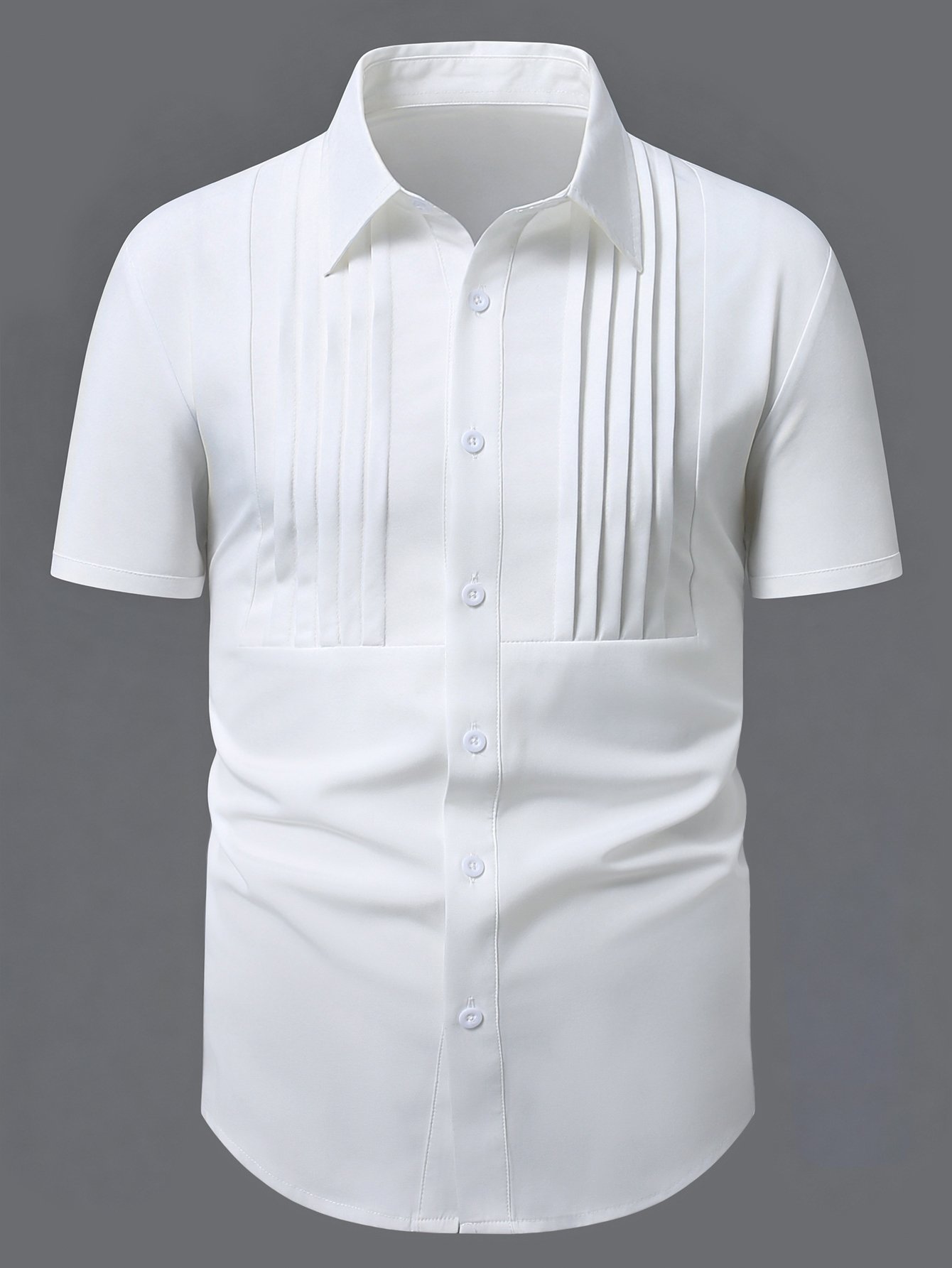 Men White Pleated Short Sleeve Shirt