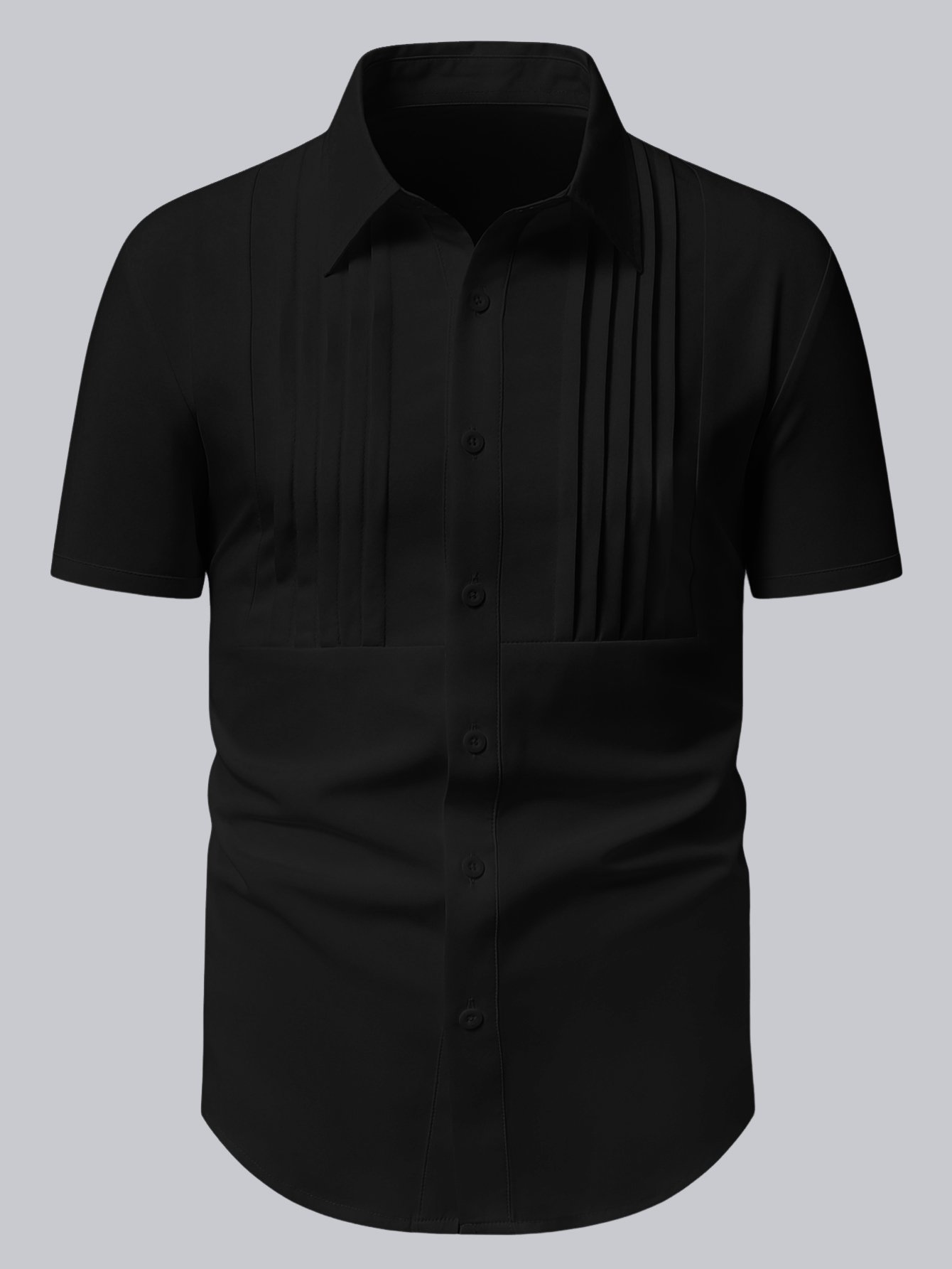 Men Black Pleated Short Sleeve Shirt