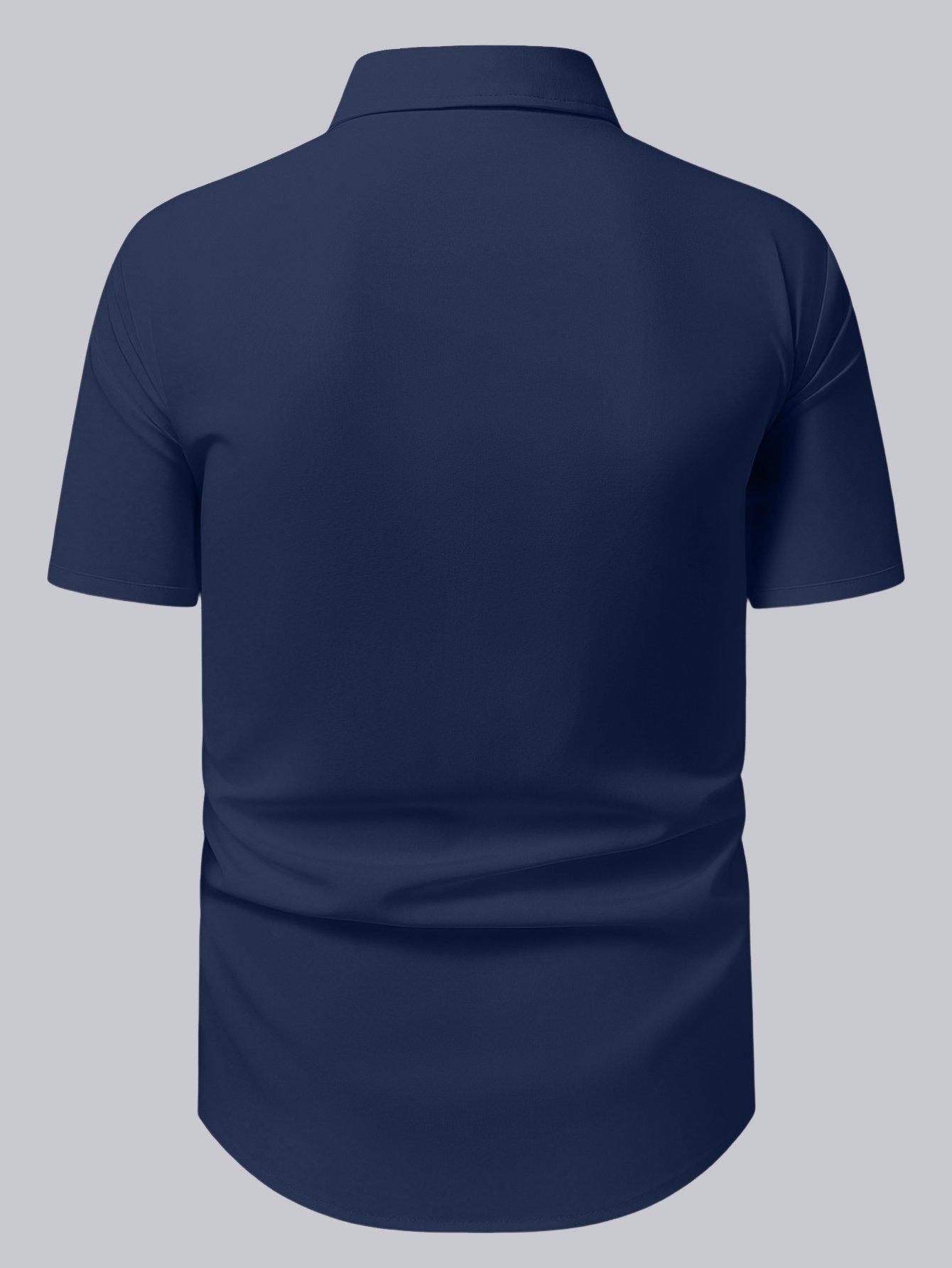 Men Navy Blue Pleated Spread Collar Shirt