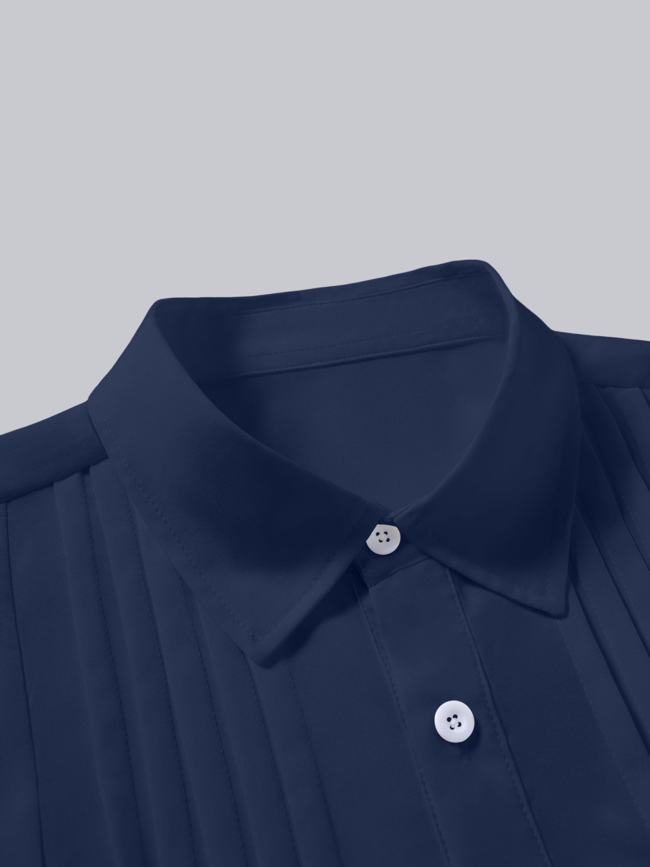 Men Navy Blue Pleated Spread Collar Shirt