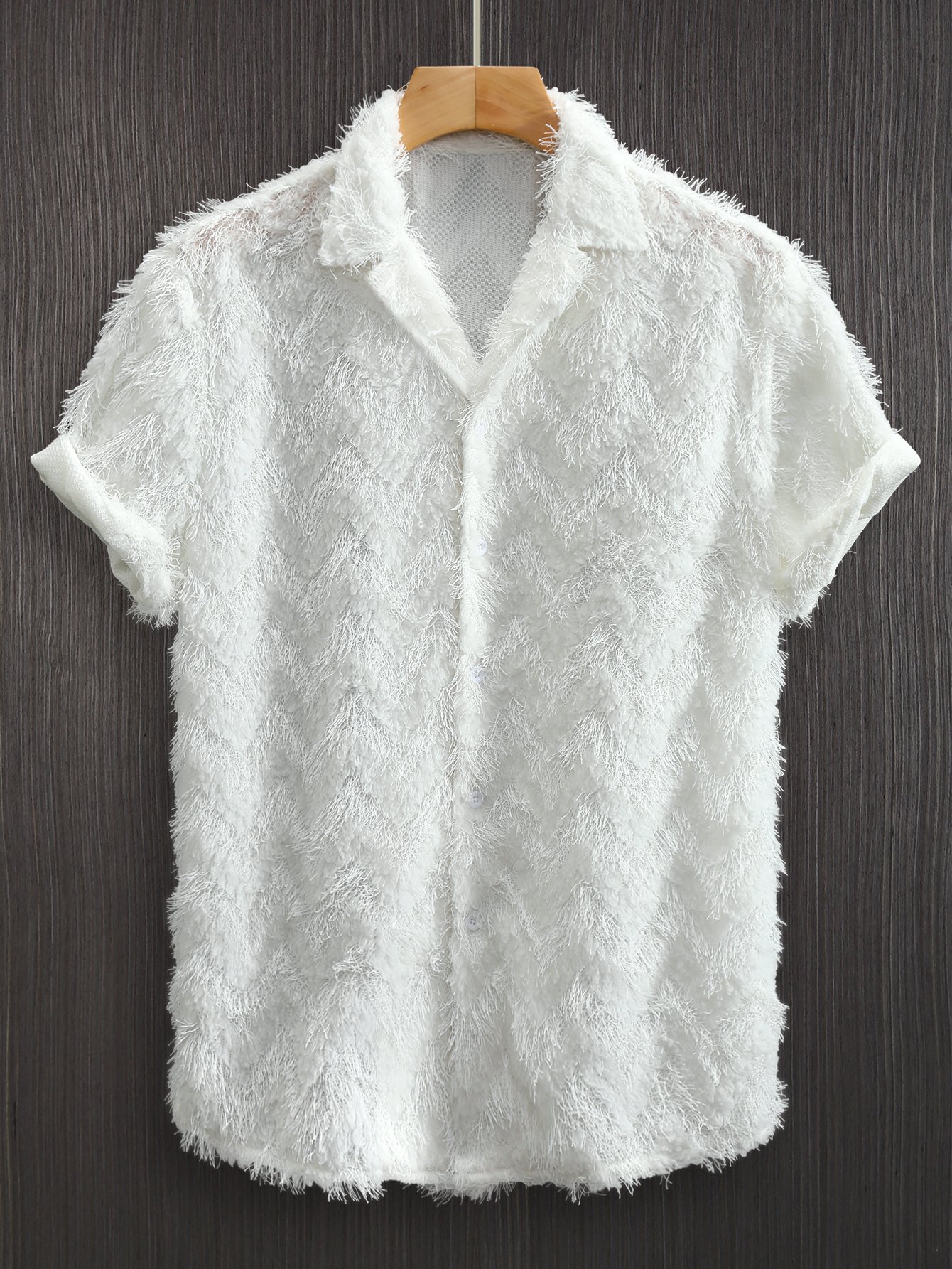 Men White Textured Short Sleeve Resort Shirt