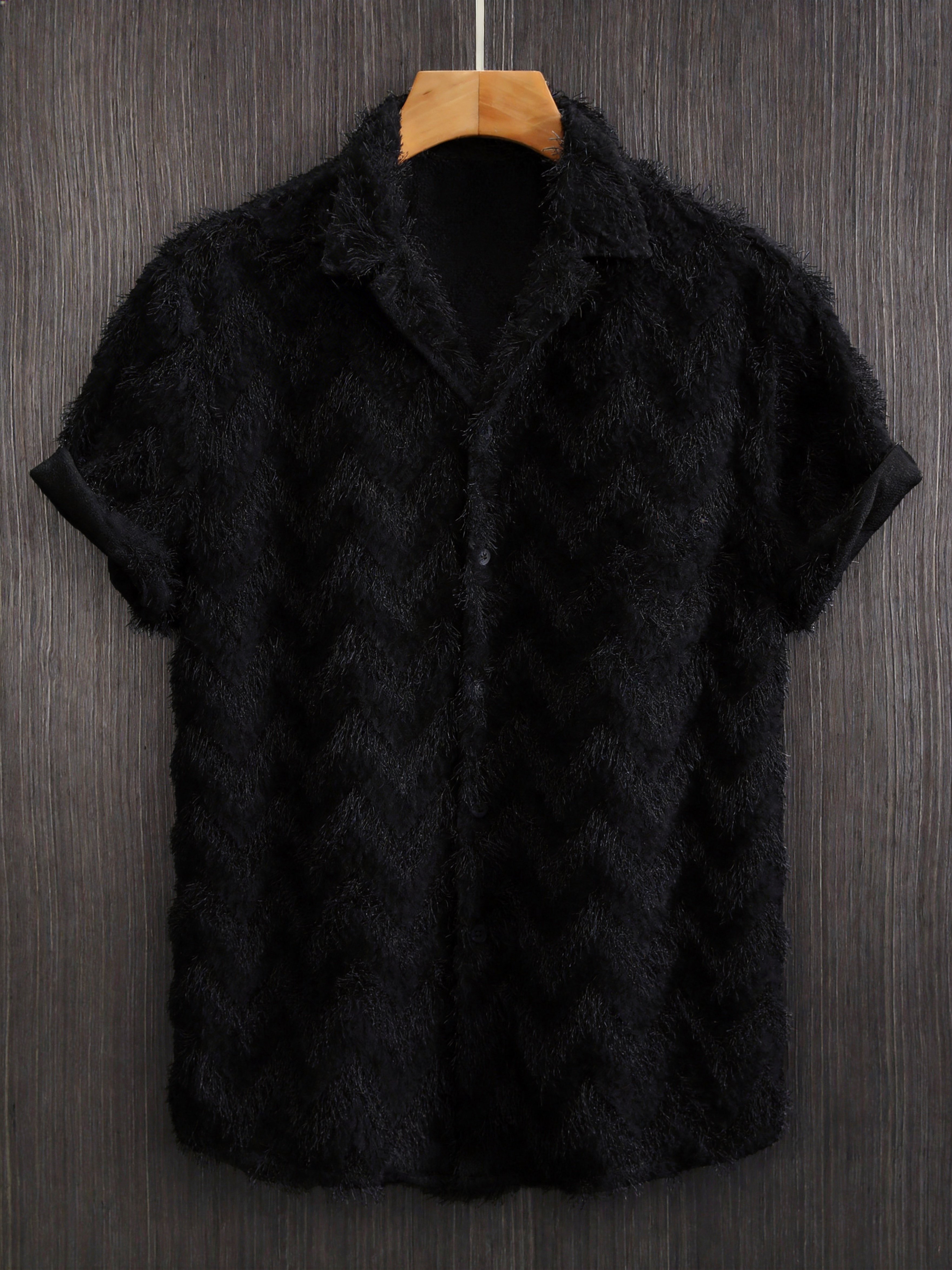 Men Black Textured Short Sleeve Shirt