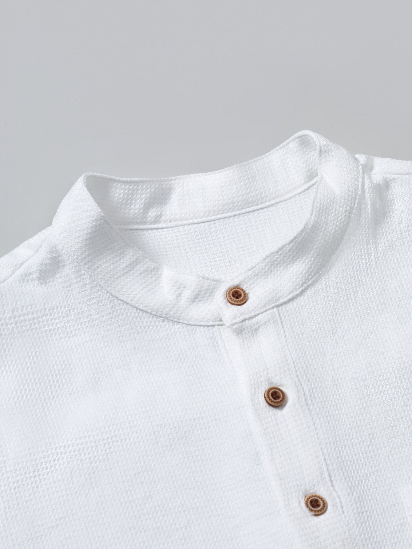 Men White Mandarin Collar Long Sleeve Shirt