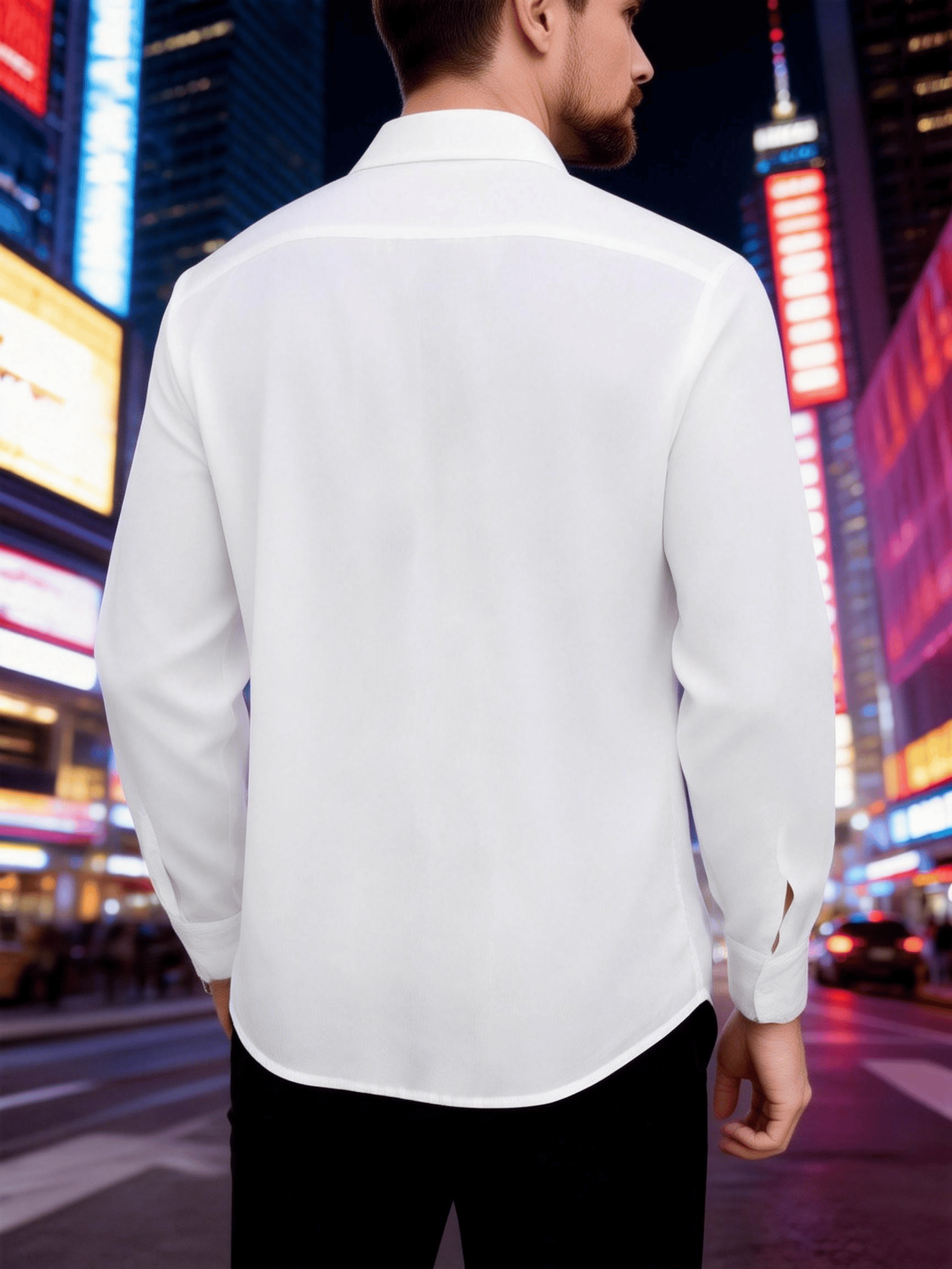 Men White Pleated Spread Collar Shirt