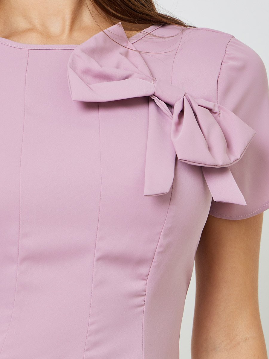 Pink Bow Decor A-Line Midi Dress