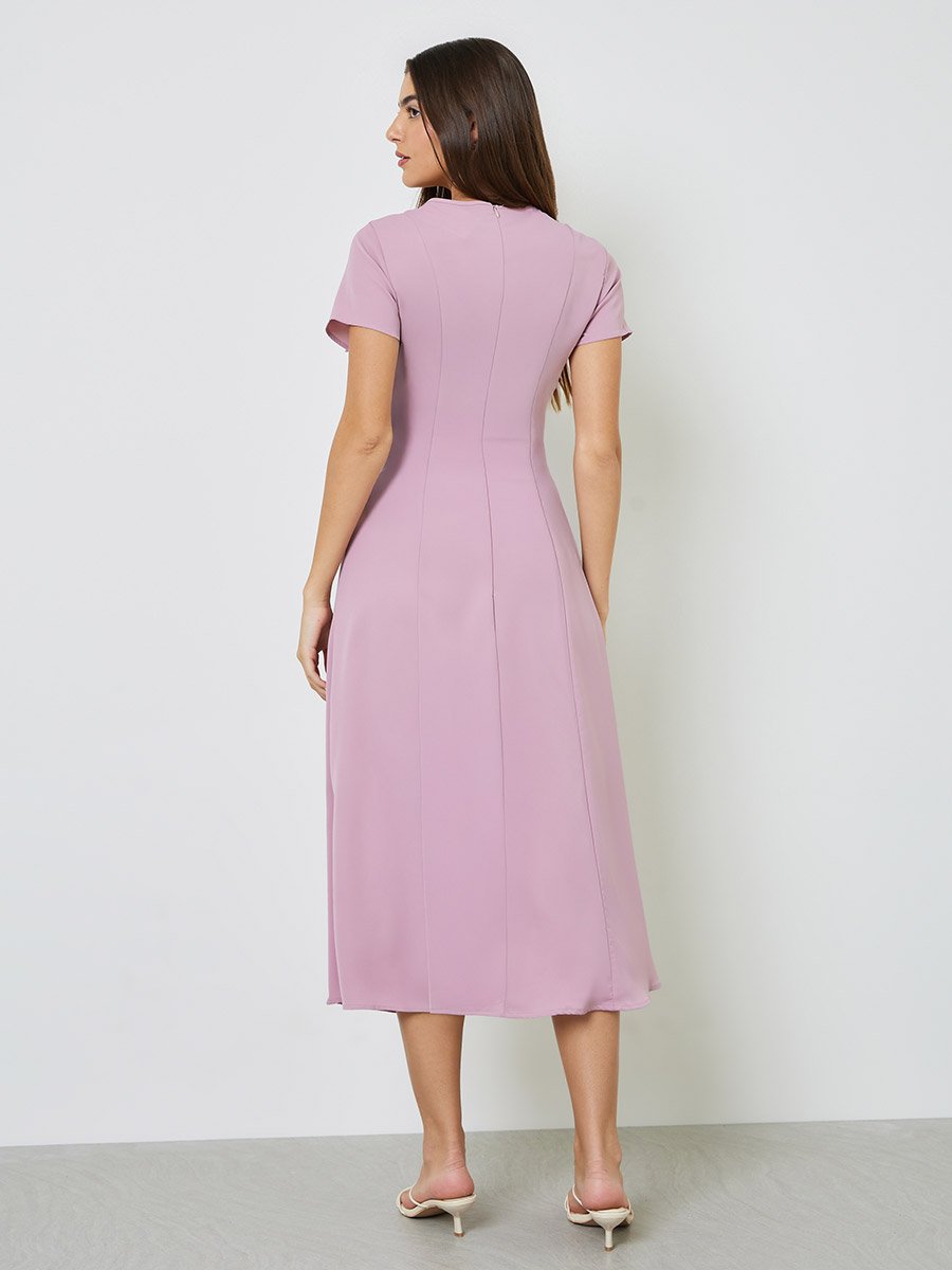 Pink Bow Decor A-Line Midi Dress