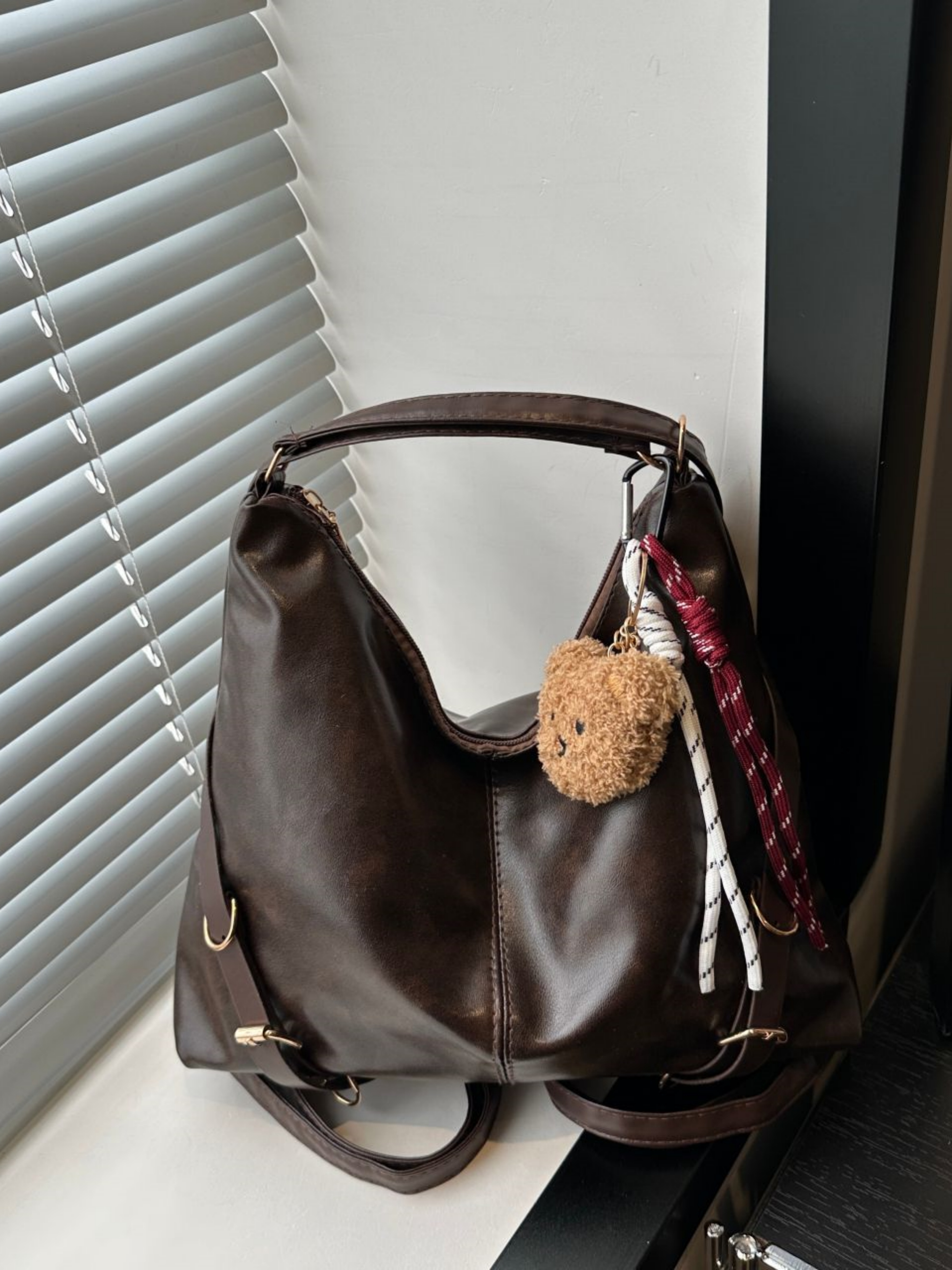 Coffee Brown Faux Leather Shoulder Bag