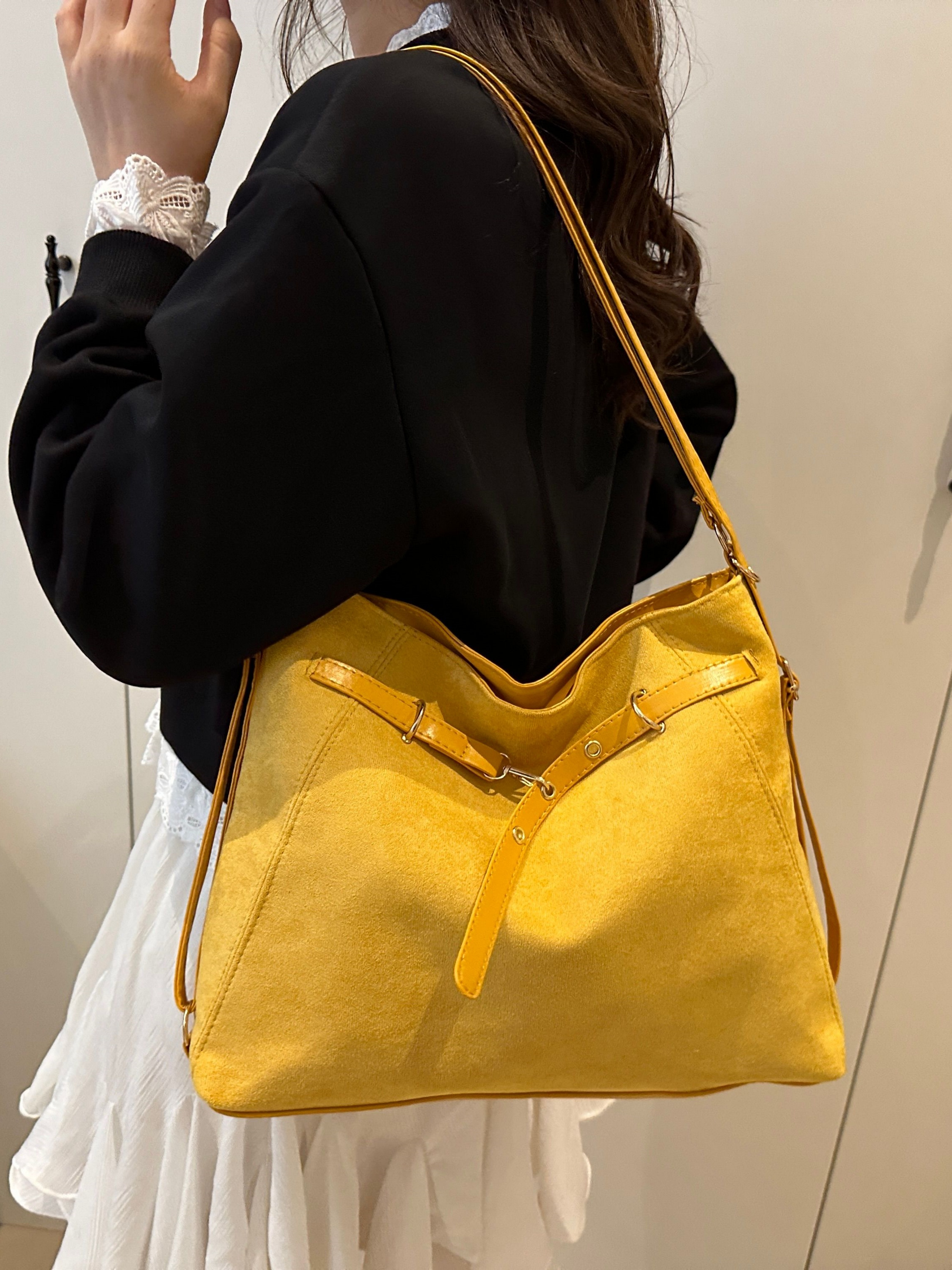Yellow Shoulder Bag with Belt Strap Detail