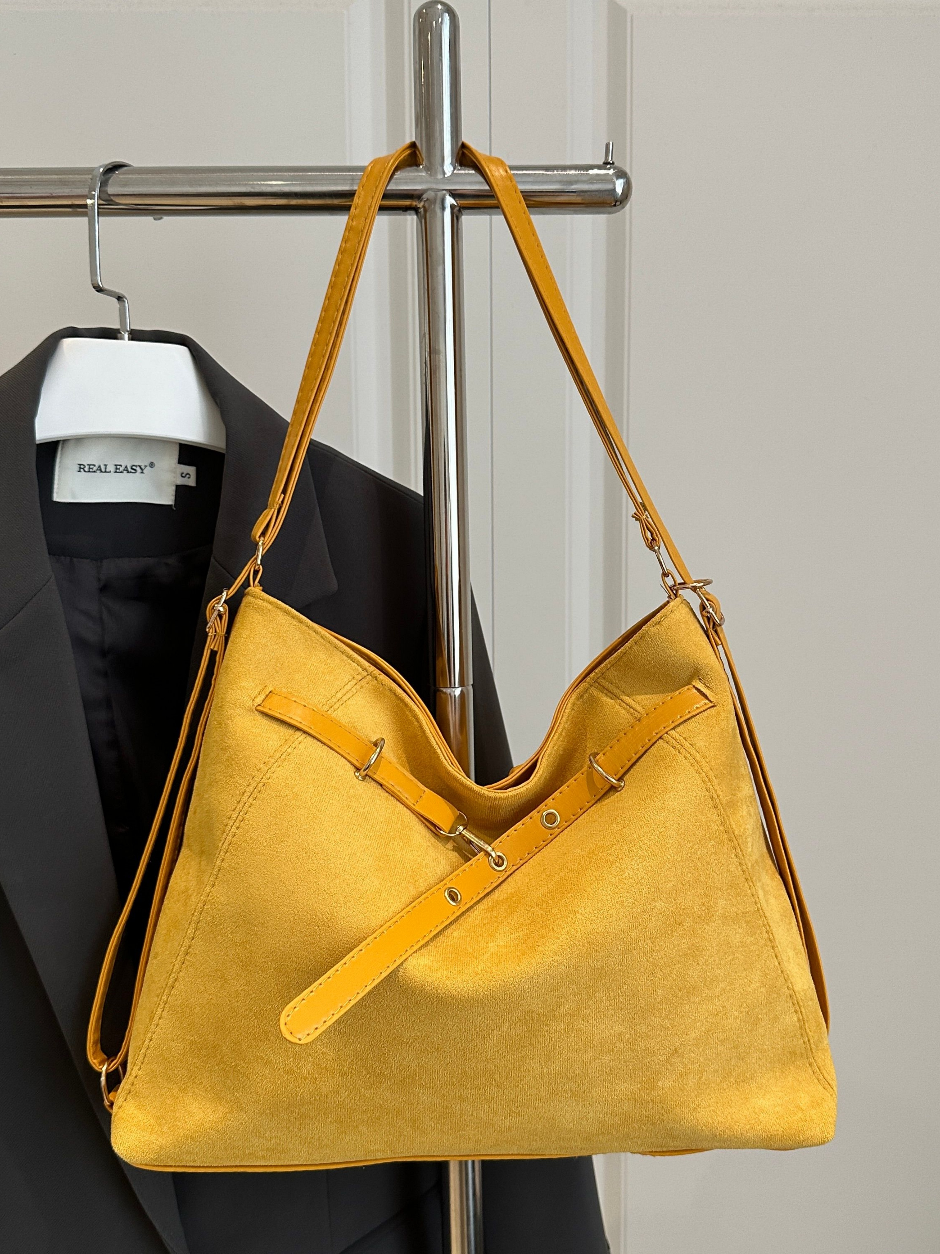 Yellow Shoulder Bag with Belt Strap Detail