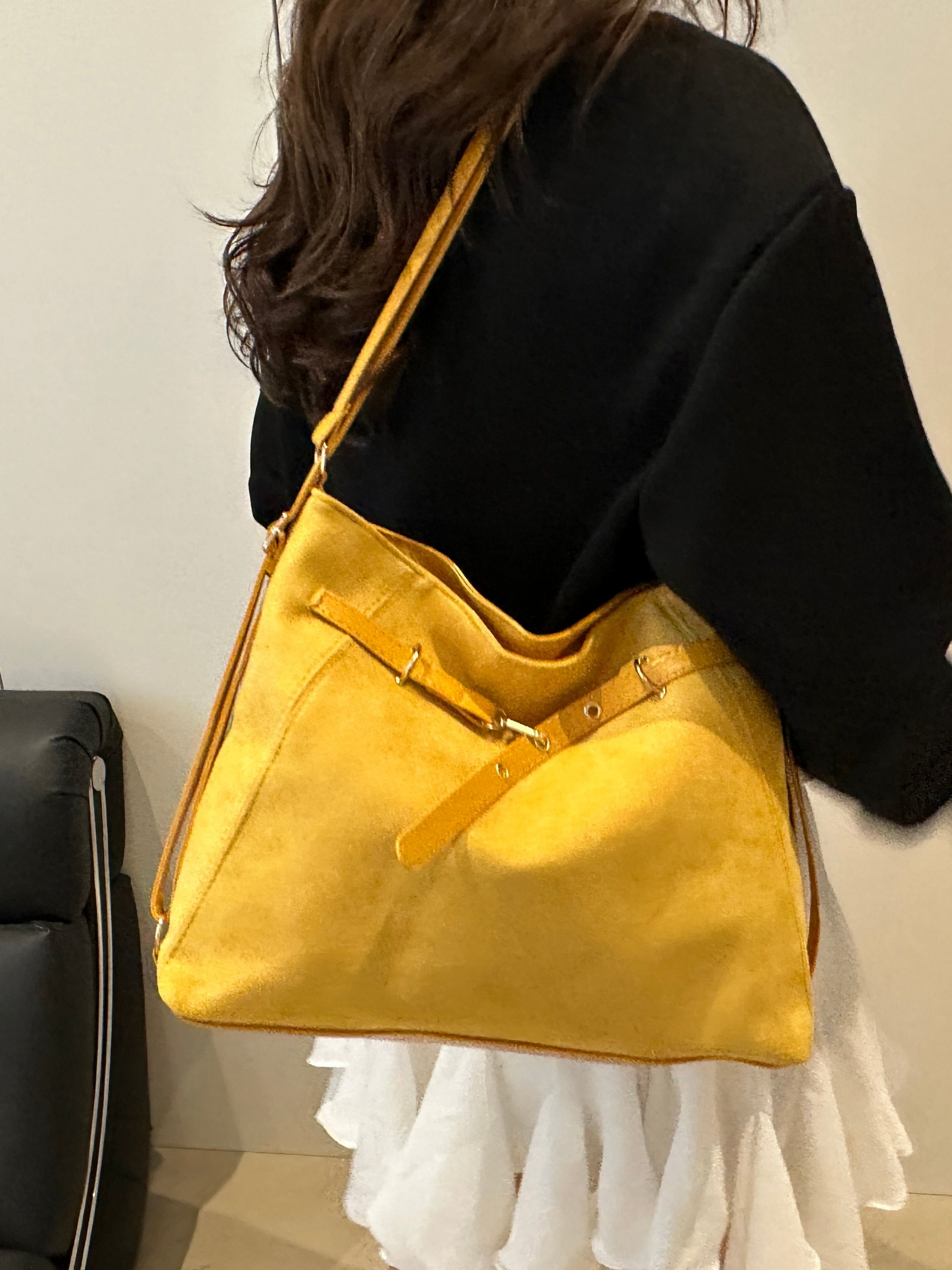 Yellow Shoulder Bag with Belt Strap Detail