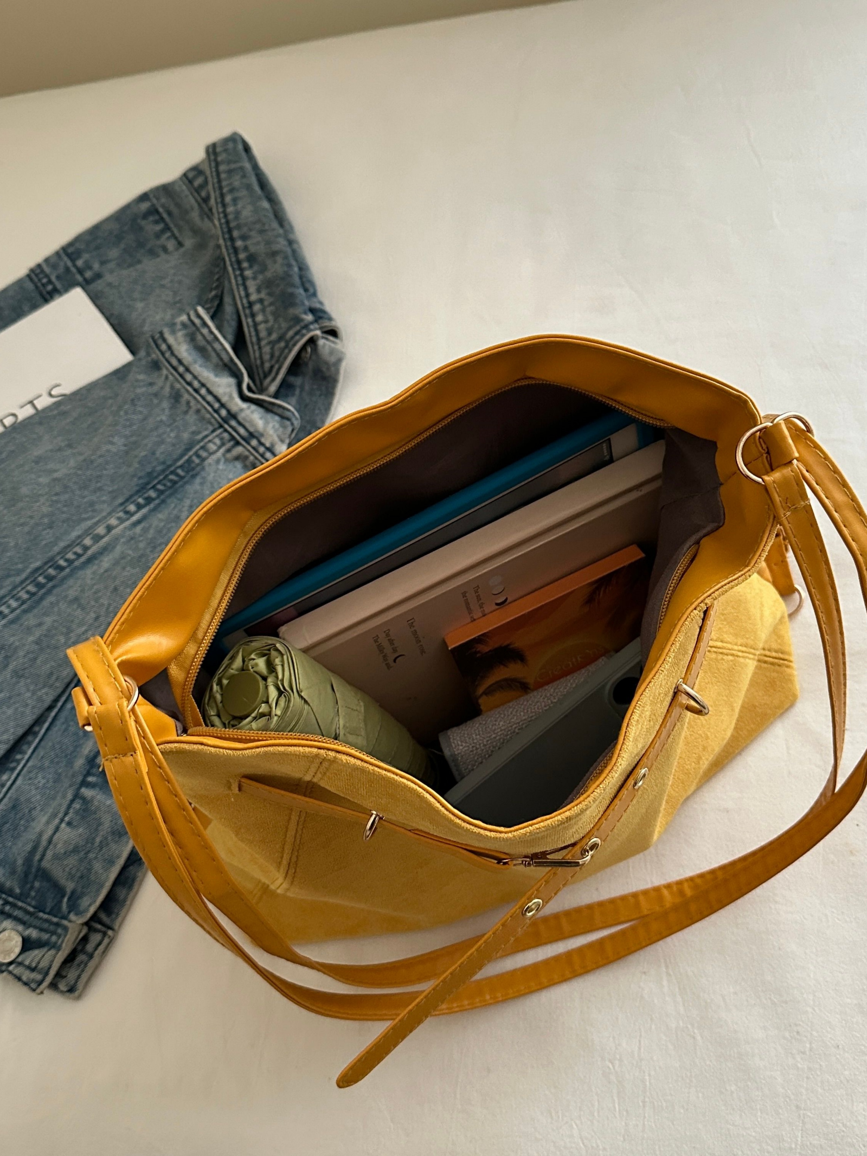 Yellow Shoulder Bag with Belt Strap Detail