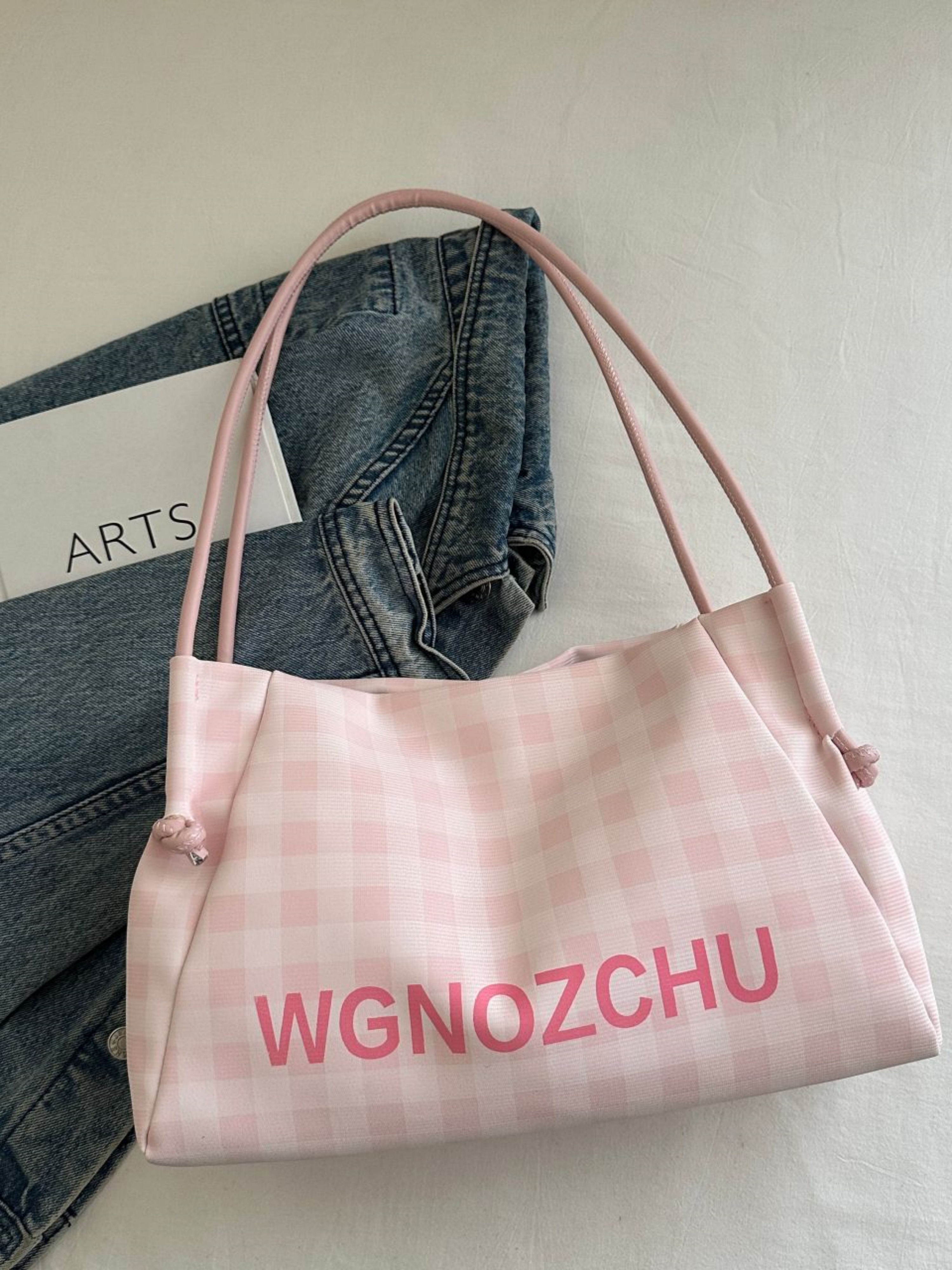 Pink Checkered Shoulder Bag