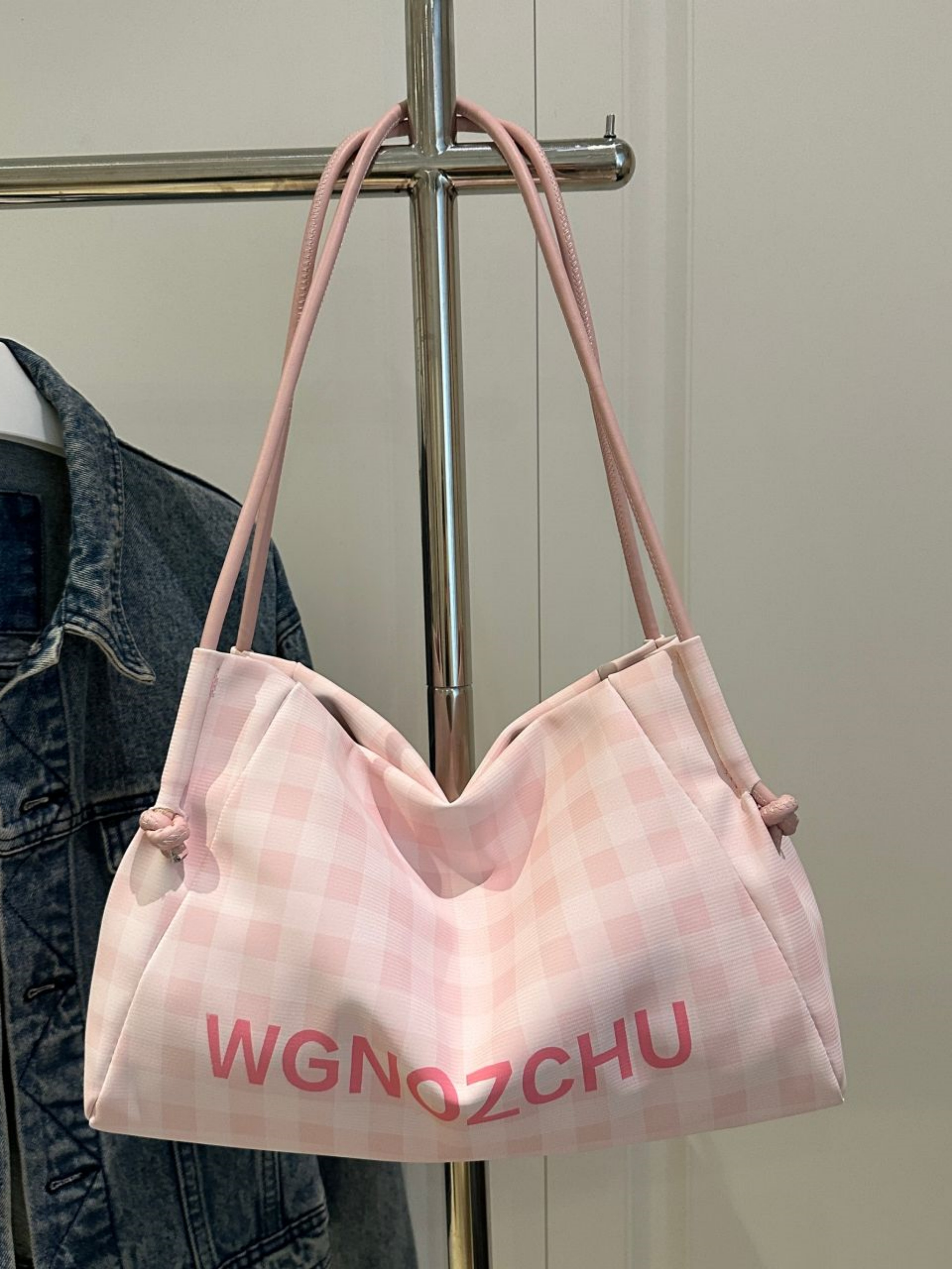 Pink Checkered Shoulder Bag