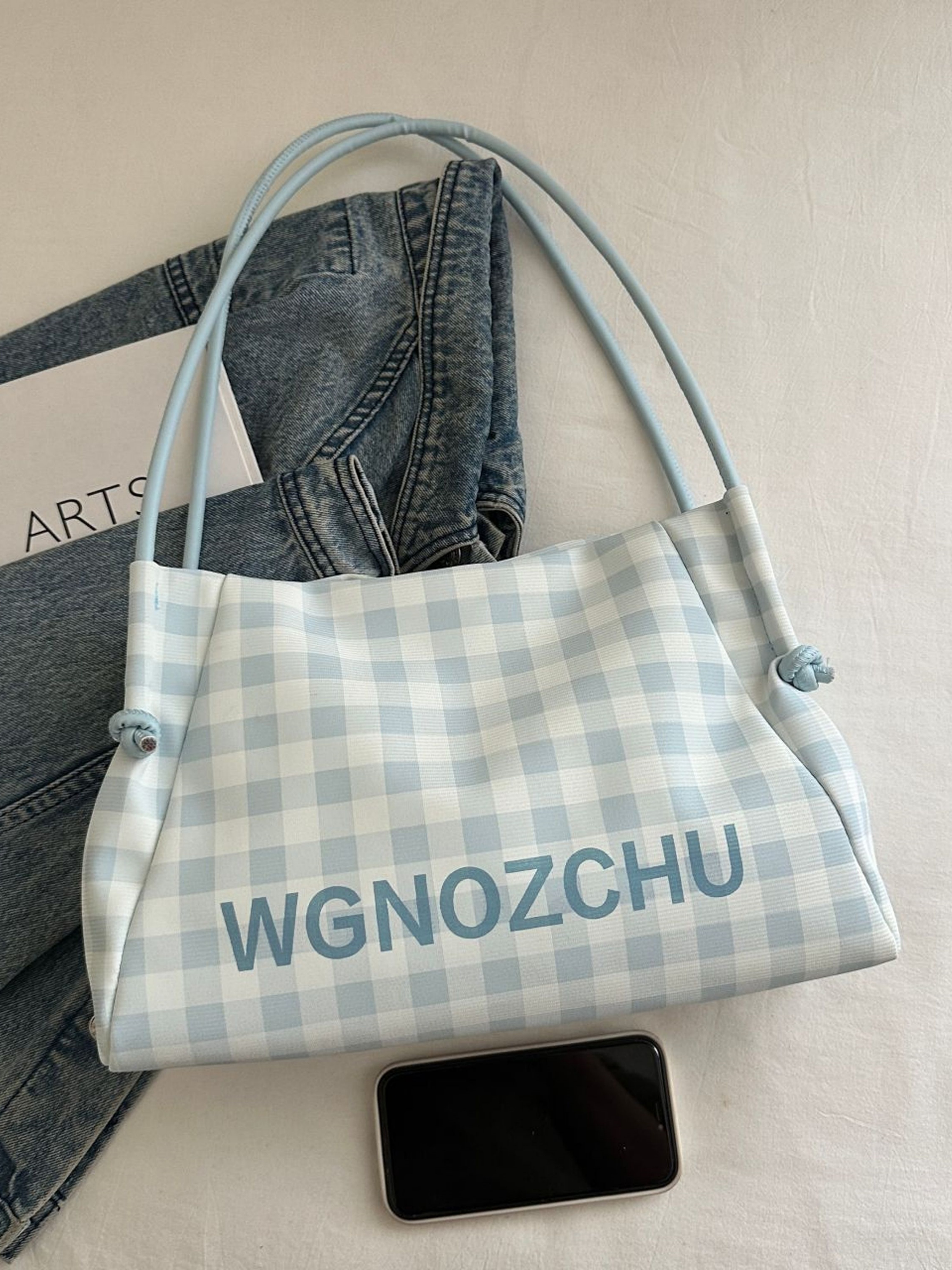 Blue Gingham Shoulder Bag