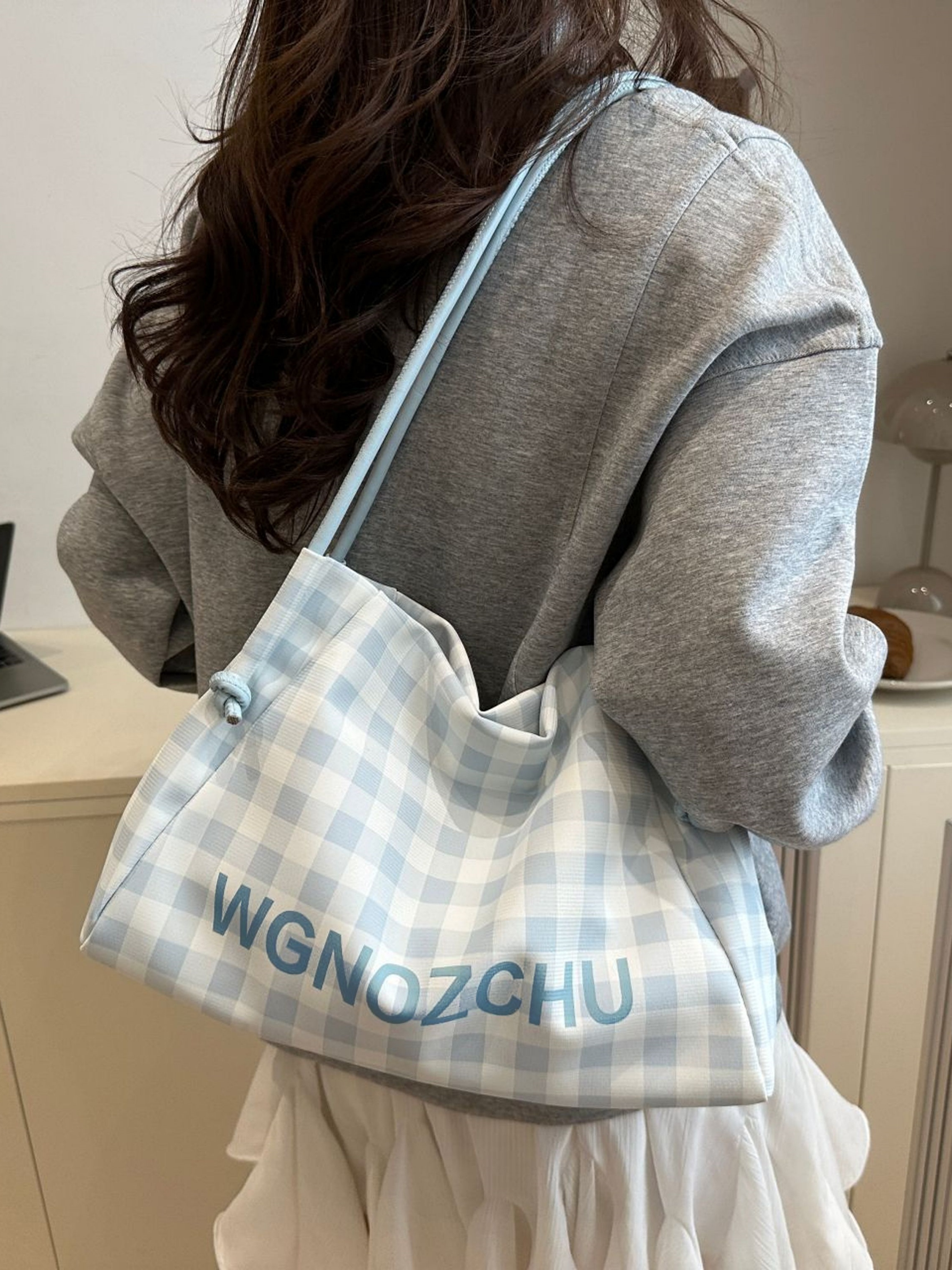 Blue Gingham Shoulder Bag